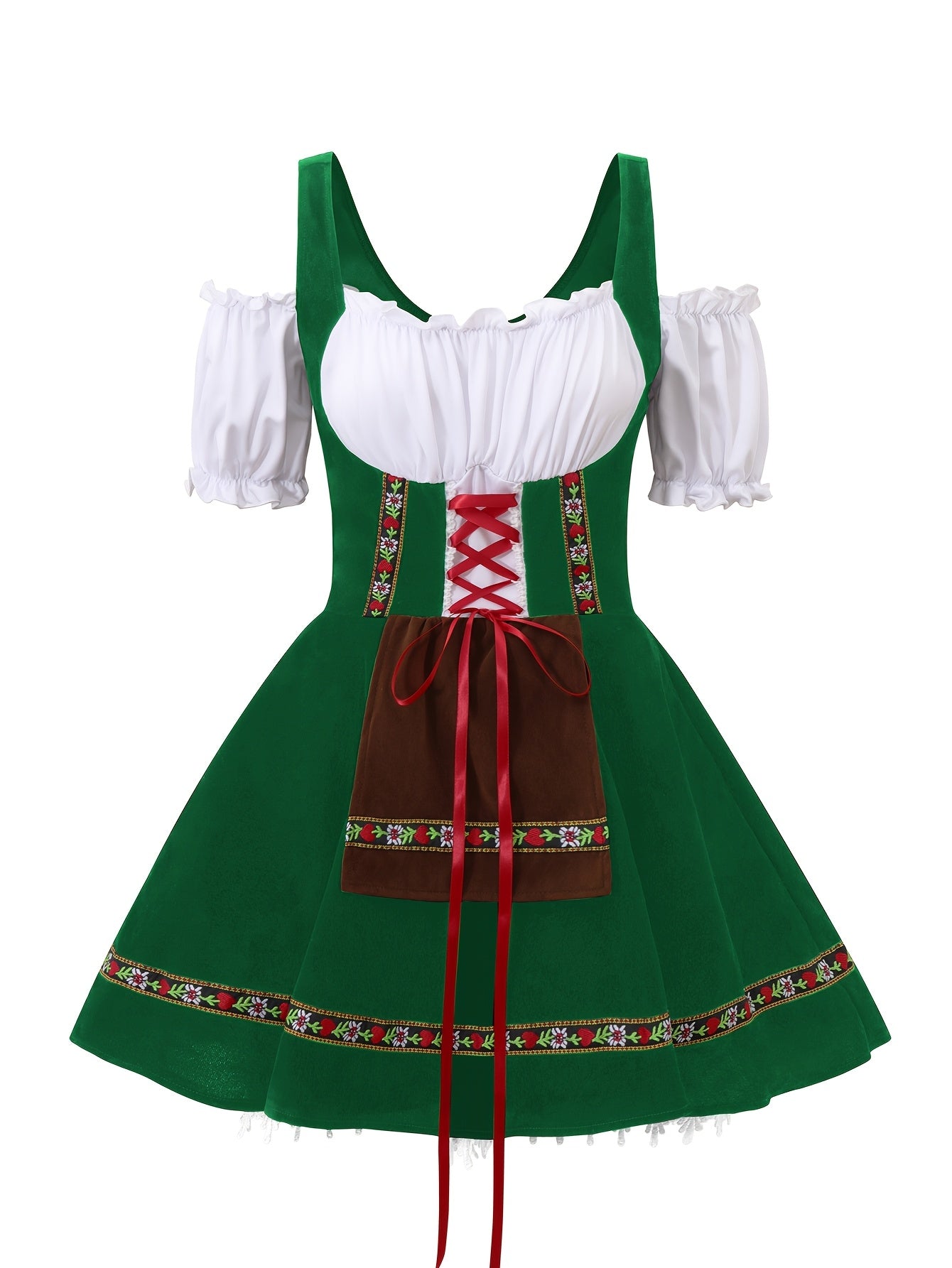 AlpineDirndl Dress – Flirty Alpine-Inspired Dress with Floral Trims and Lace-Up Bodice