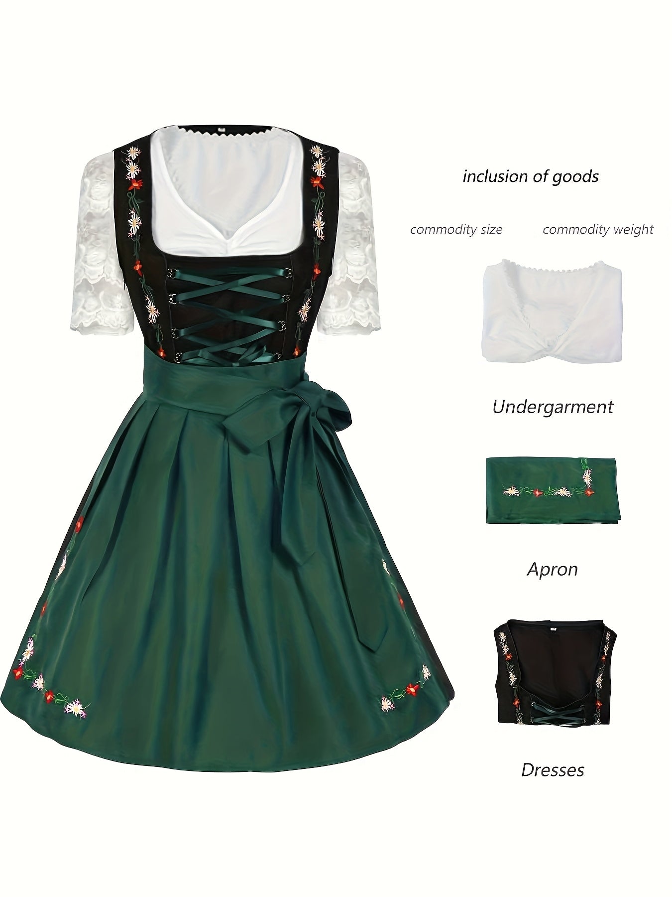 VestaCharm – Knee-High Dirndl with Floral Embroidery and Lace Blouse