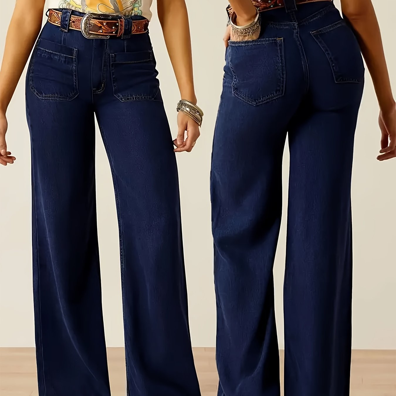 Wide-Leg High-Rise Denim – Stylish Stretchy Bootcut Jeans for Comfort