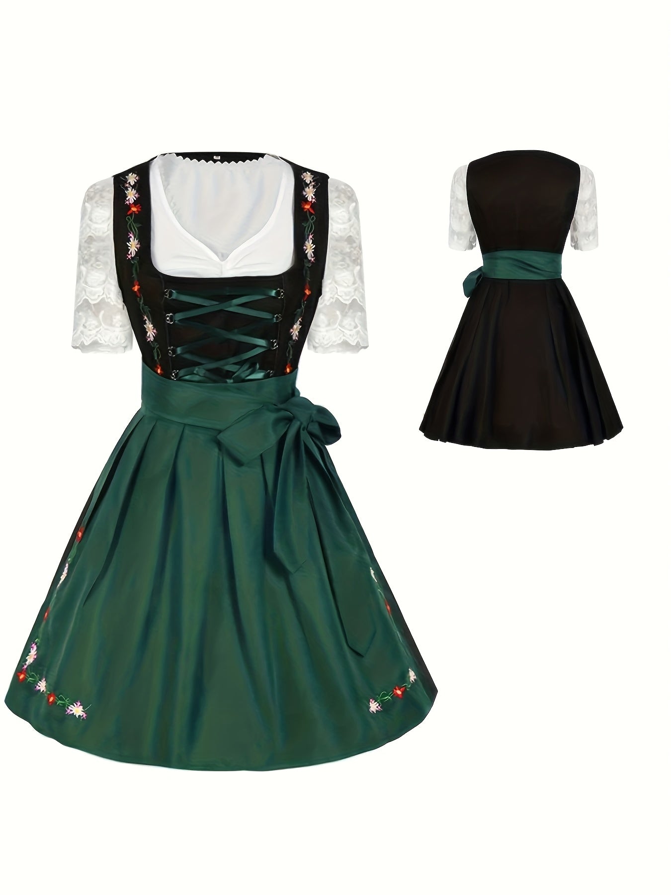 VestaCharm – Knee-High Dirndl with Floral Embroidery and Lace Blouse