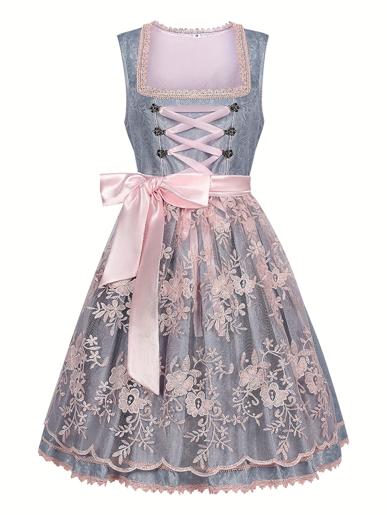 VintaBloom Corset Dress – Elegant Lilac Floral Jacquard Bavarian Dress