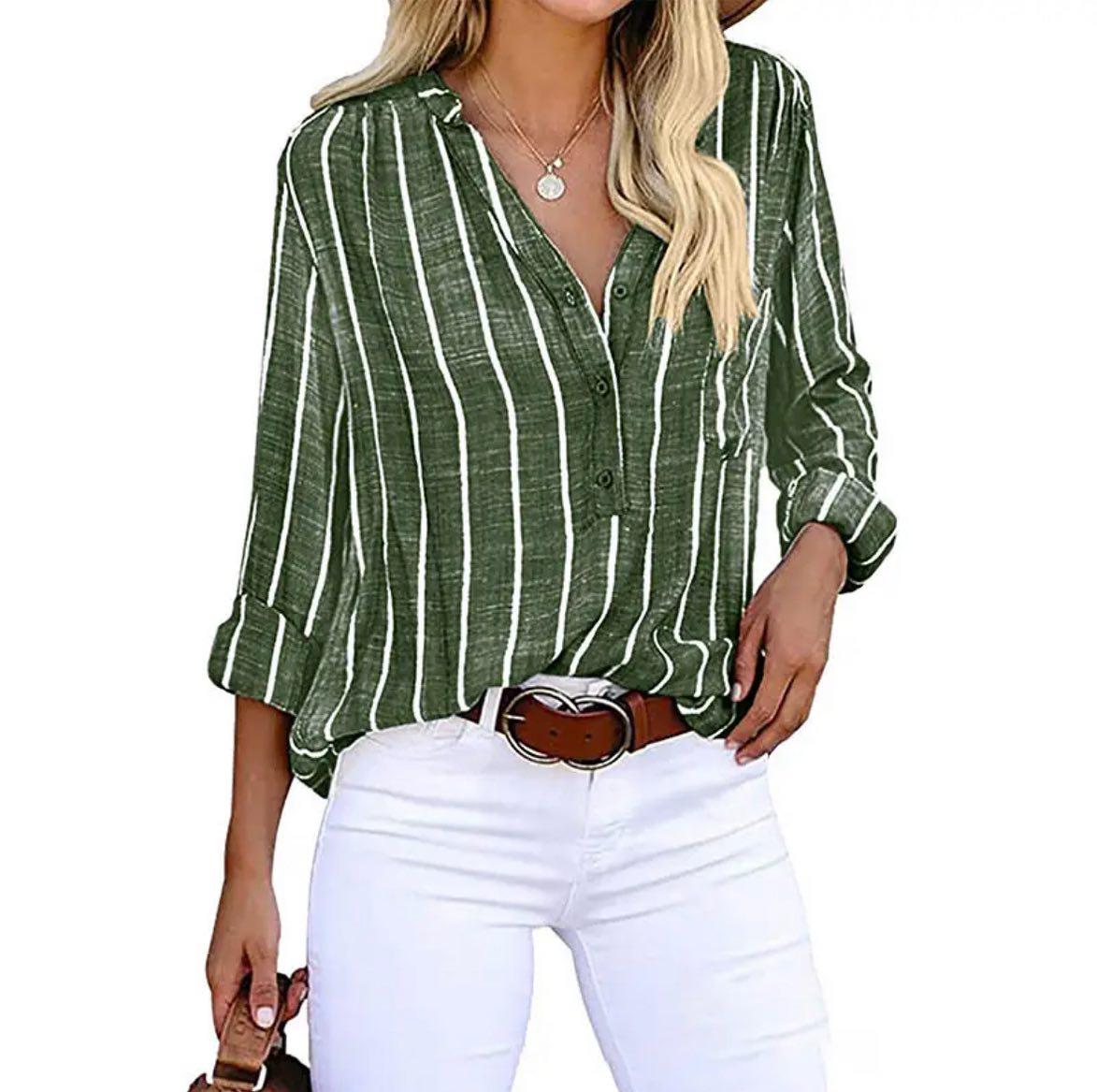 Strida™ Striped Casual Blouse — Relaxed Fit, Timeless Style