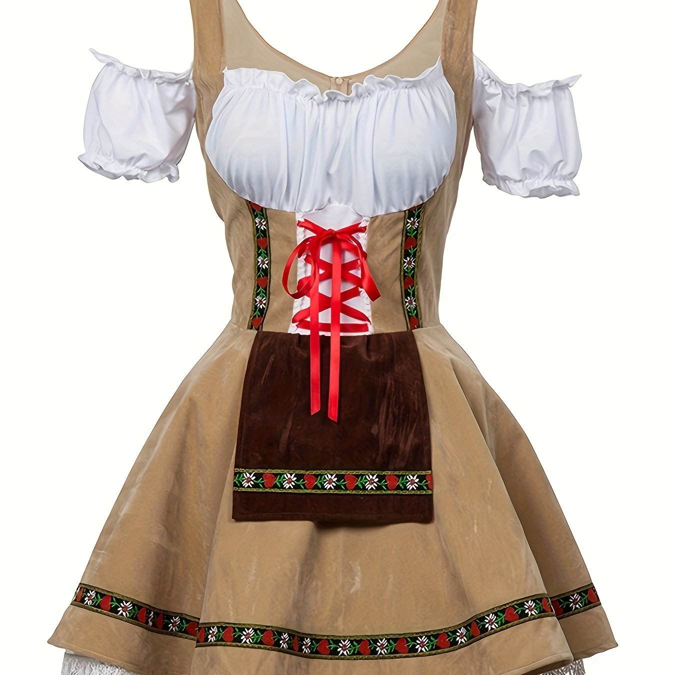AlpineDirndl Dress – Flirty Alpine-Inspired Dress with Floral Trims and Lace-Up Bodice