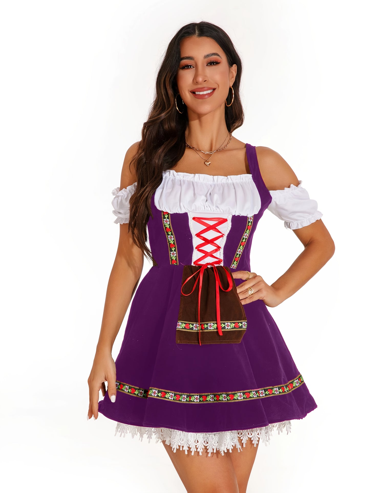 VividLuxeDirndl – Off-Shoulder Fit-and-Flare Bavarian Dress for Oktoberfest