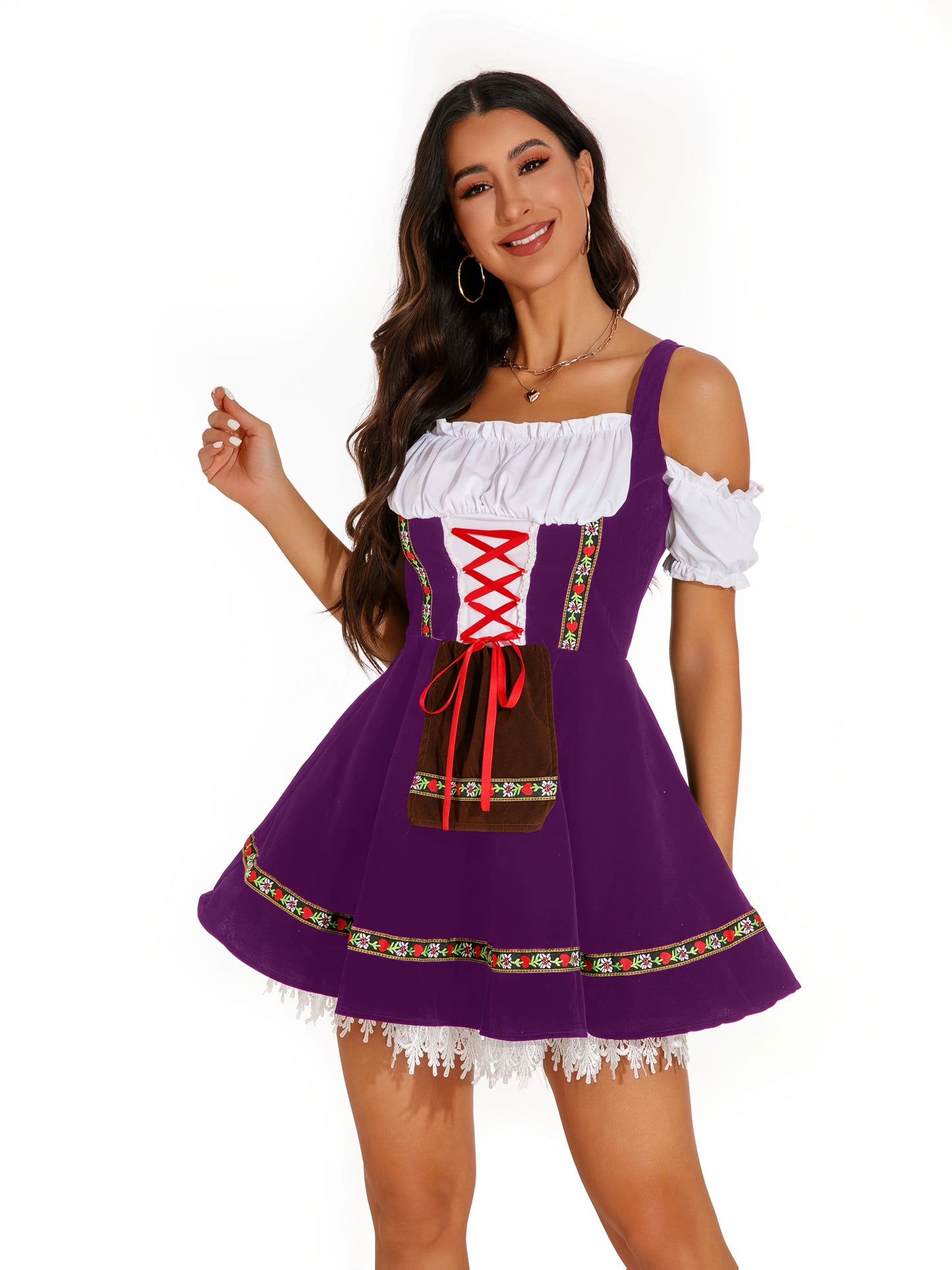 VividLuxeDirndl – Off-Shoulder Fit-and-Flare Bavarian Dress for Oktoberfest
