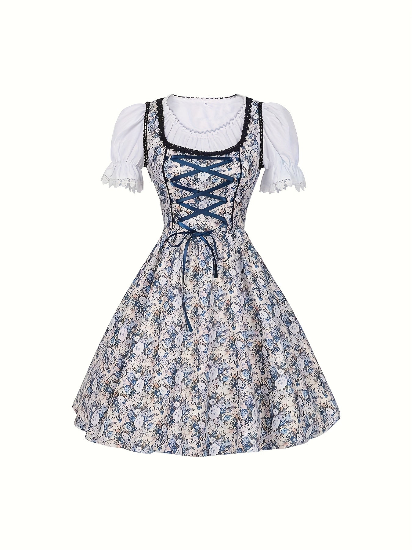 AlpineVibe – Authentic Bavarian Floral Dirndl Dress with Lace-Up Detail
