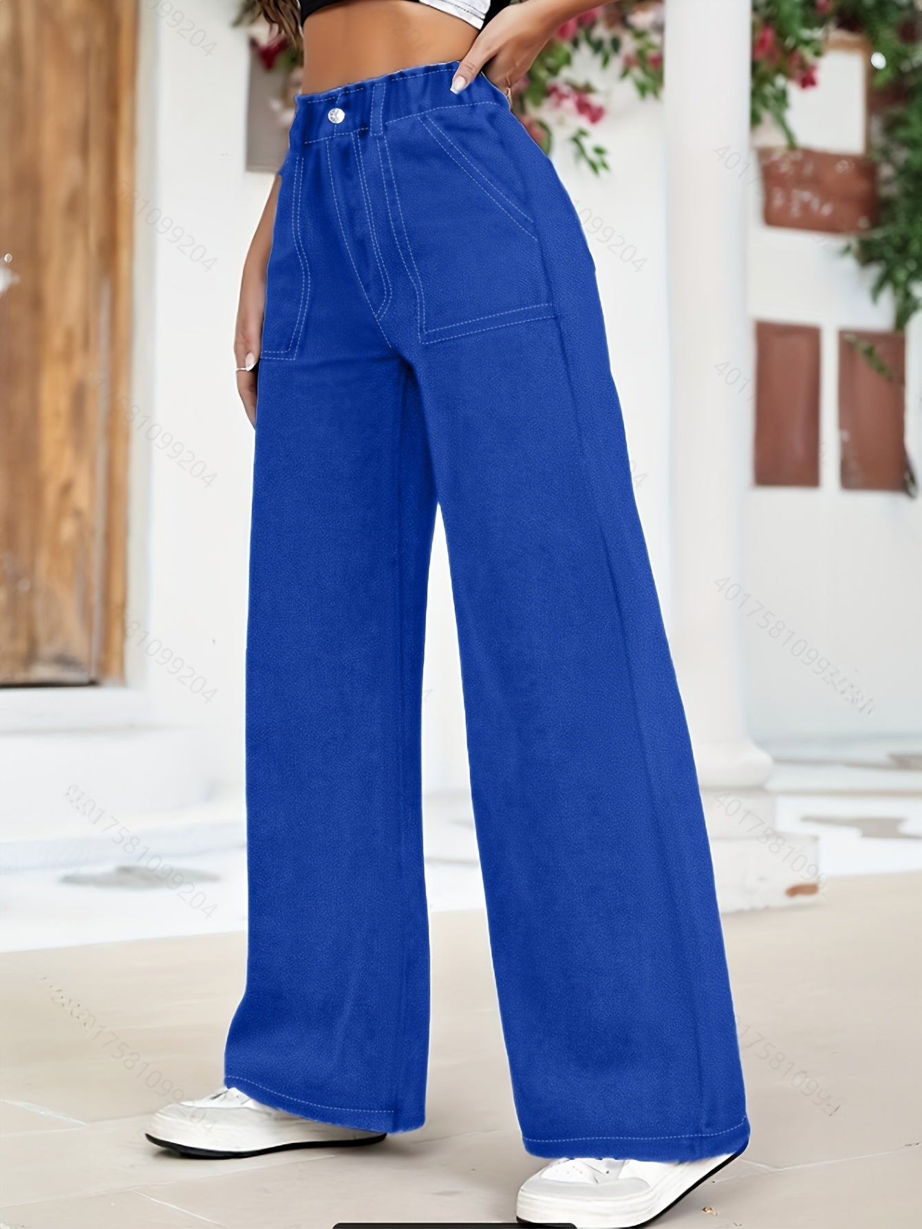 Women’s Wide-Leg Denim Cargo Pants – High-Waist with Oversized Pockets