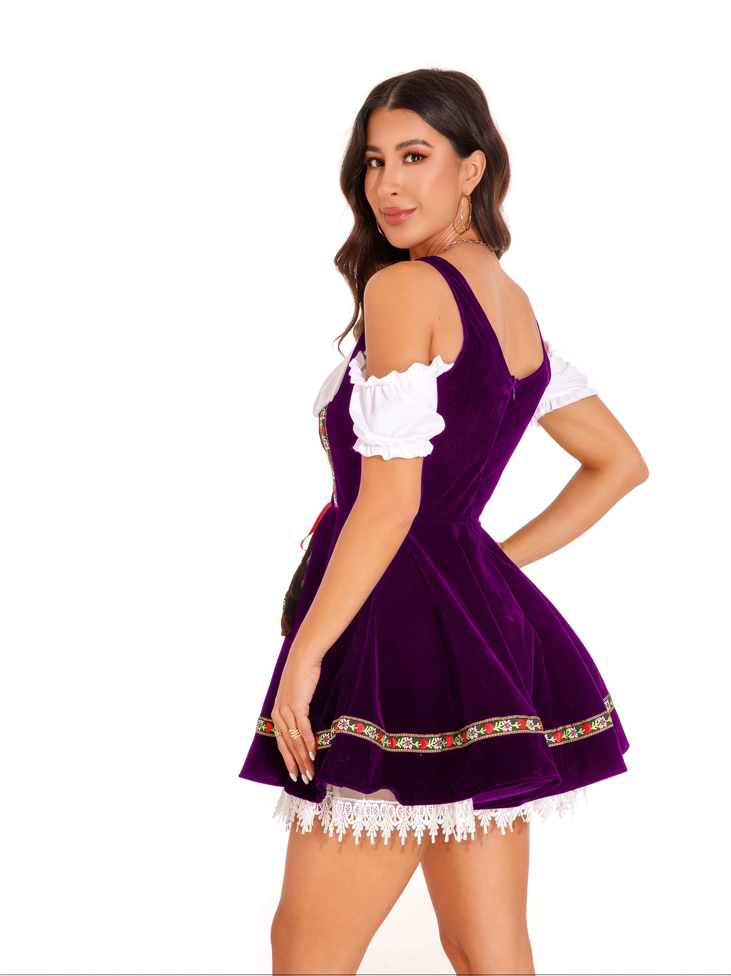 VividLuxeDirndl – Off-Shoulder Fit-and-Flare Bavarian Dress for Oktoberfest