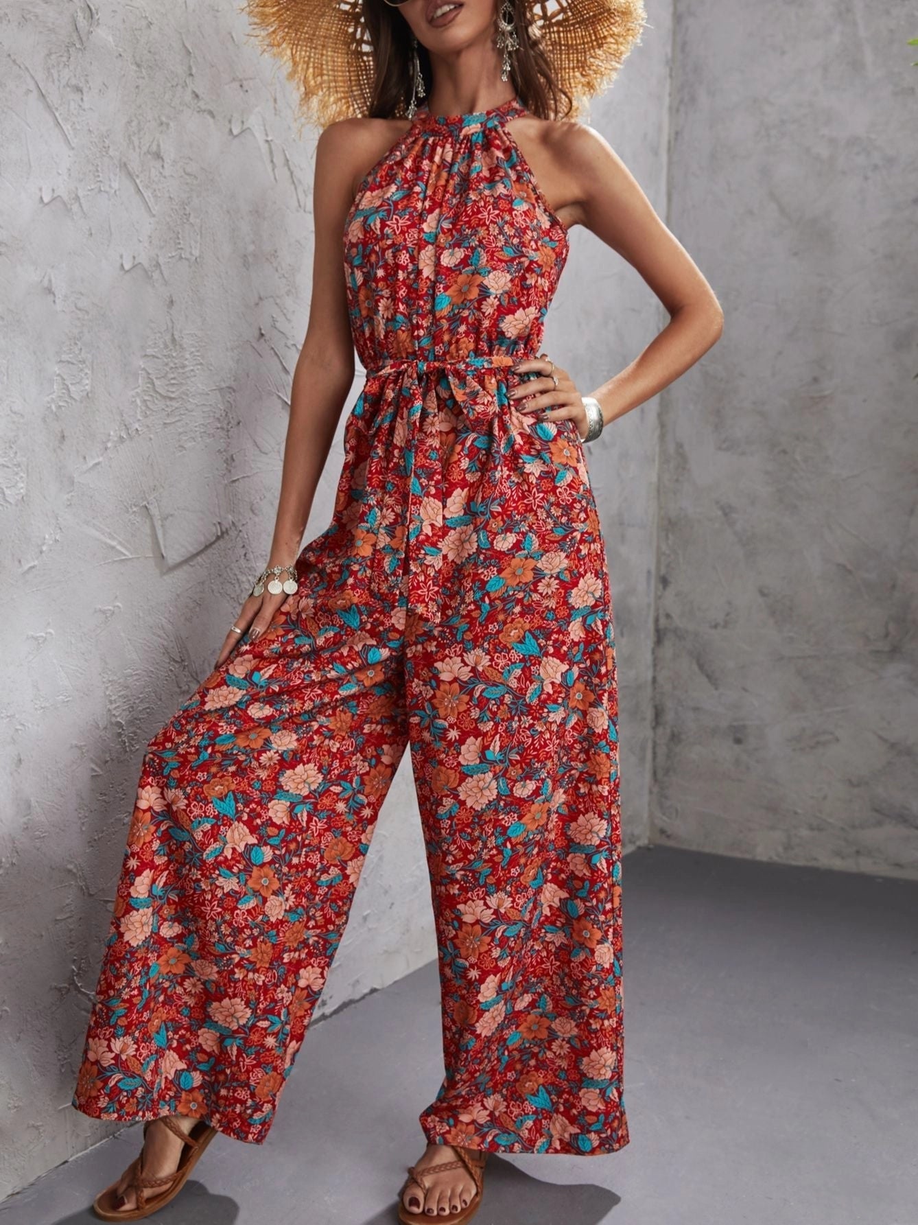 Avencea Floral Halter Neck Jumpsuit™ — Light, Breezy Summer Elegance