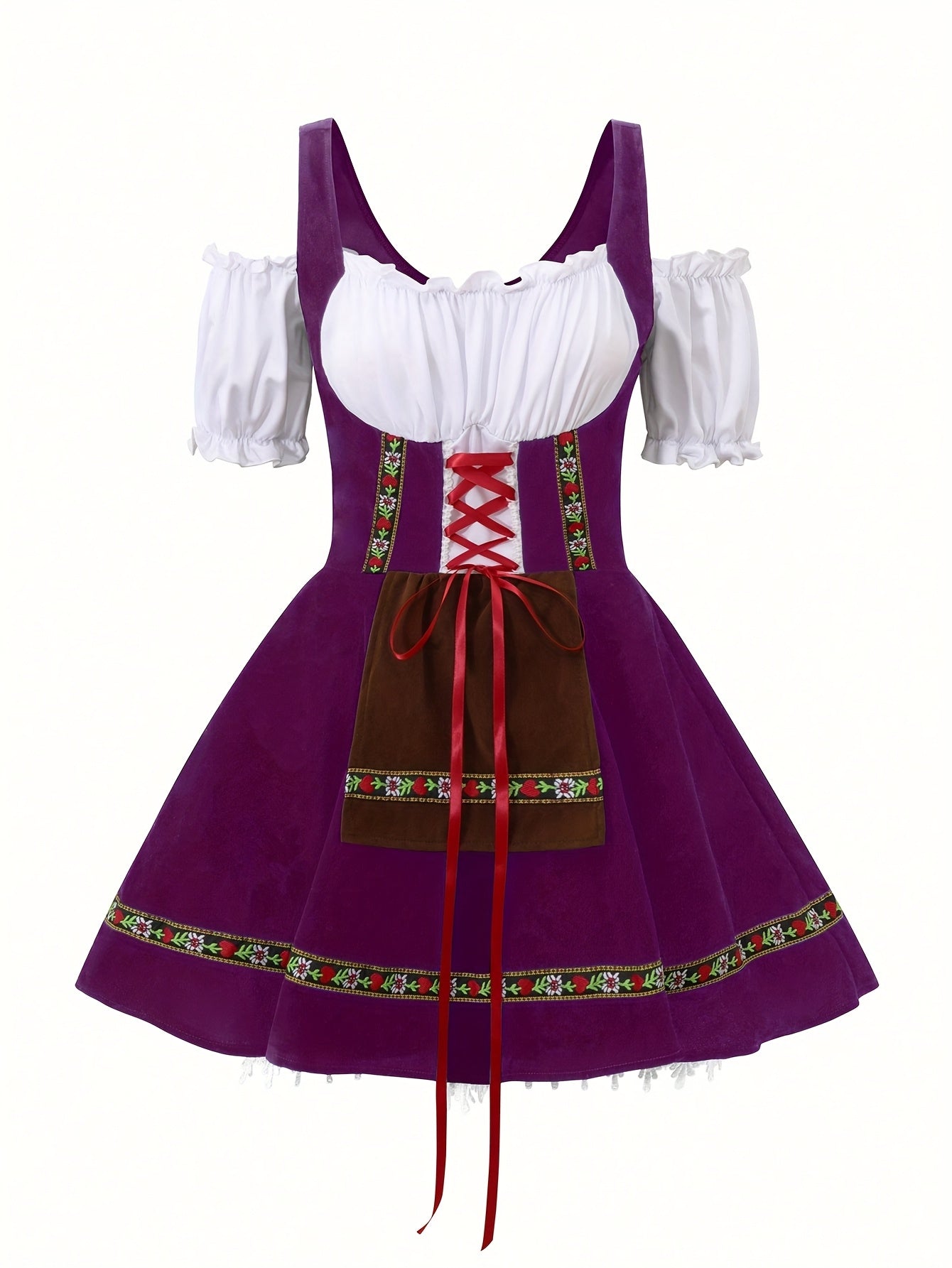 AlpineDirndl Dress – Flirty Alpine-Inspired Dress with Floral Trims and Lace-Up Bodice