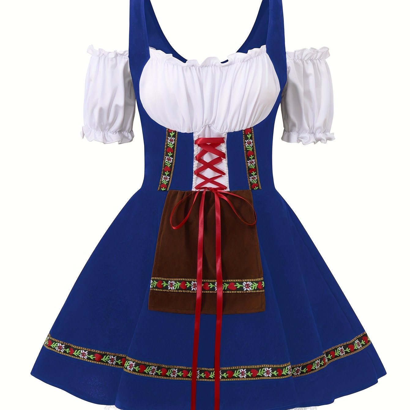 AlpineDirndl Dress – Flirty Alpine-Inspired Dress with Floral Trims and Lace-Up Bodice