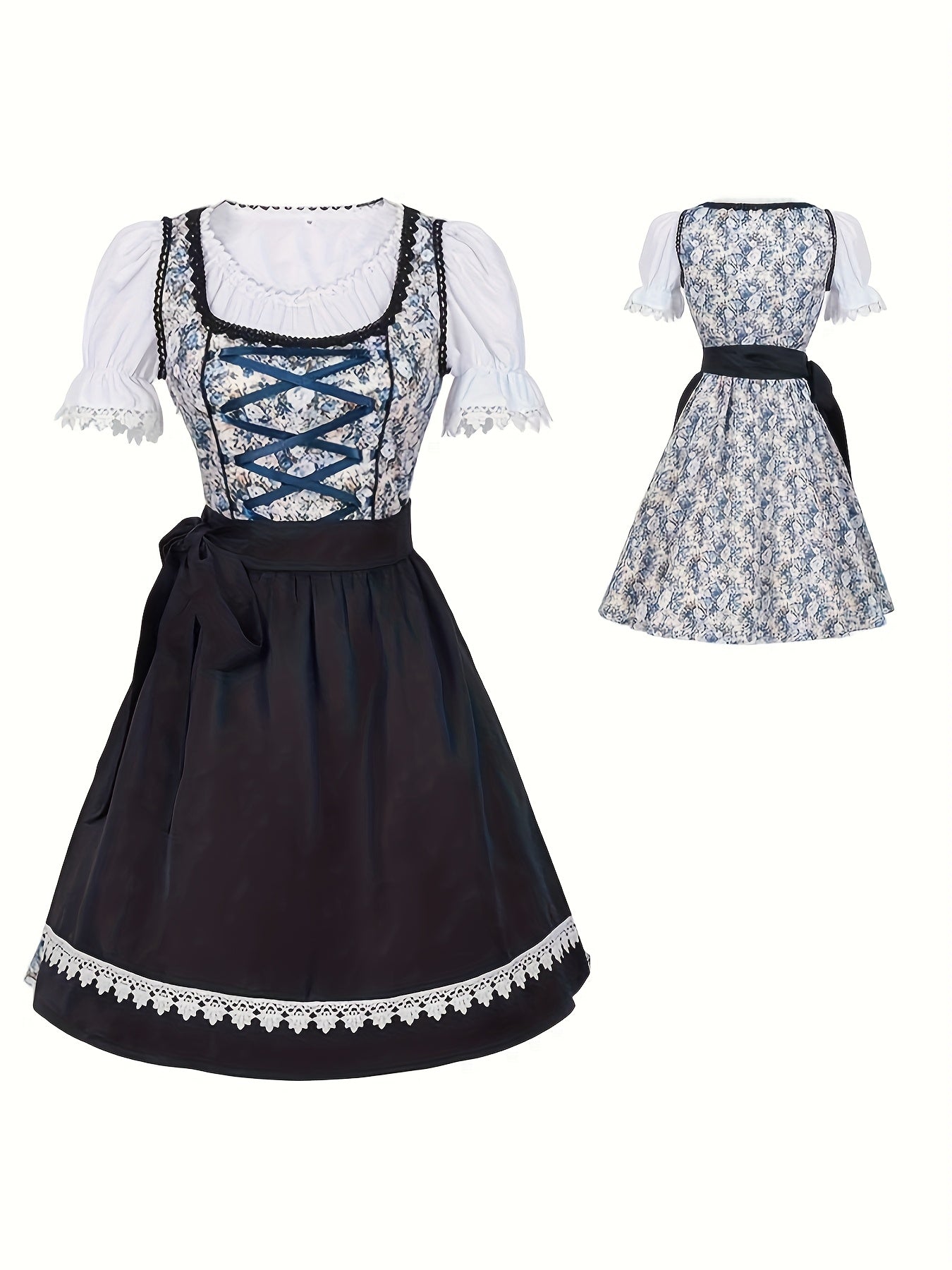 AlpineVibe – Authentic Bavarian Floral Dirndl Dress with Lace-Up Detail