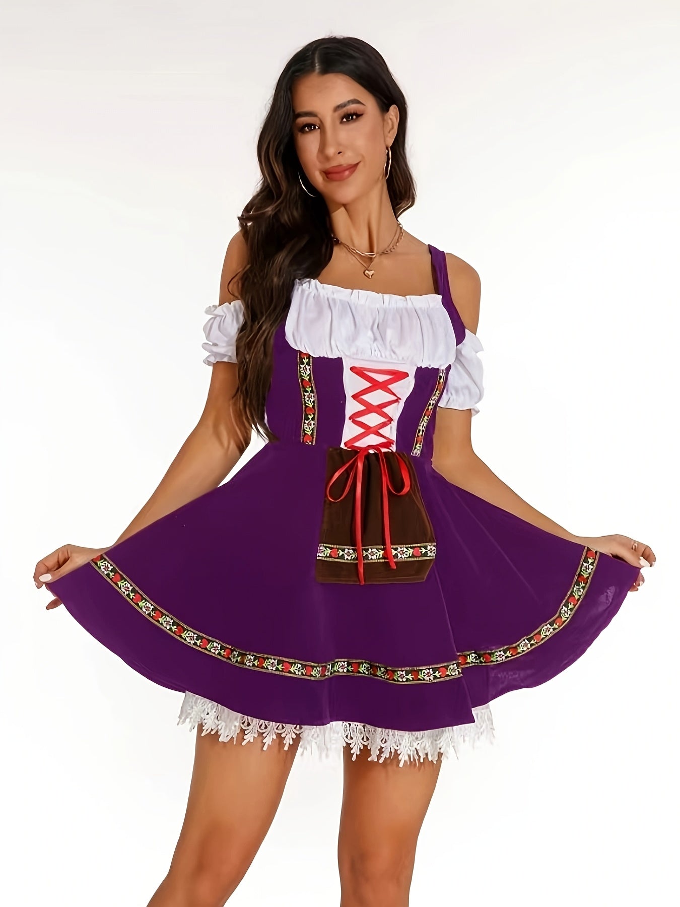 VividLuxeDirndl – Off-Shoulder Fit-and-Flare Bavarian Dress for Oktoberfest