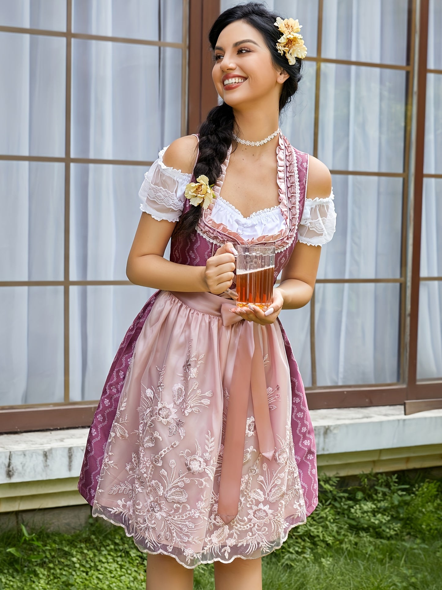 VintaLace Dirndl Dress – Vintage-Inspired Corset Dress with Lace Puff Sleeves