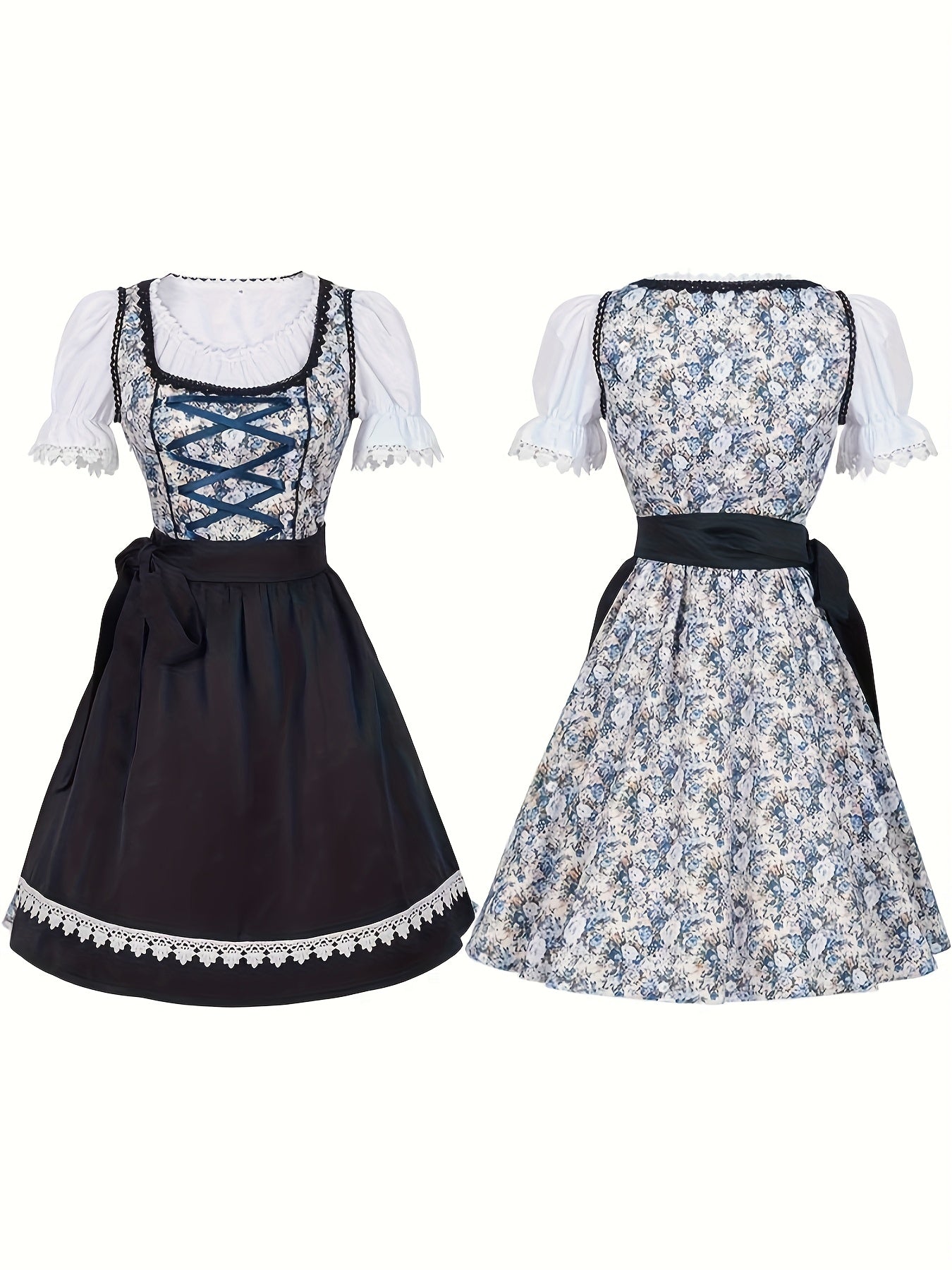 AlpineVibe – Authentic Bavarian Floral Dirndl Dress with Lace-Up Detail