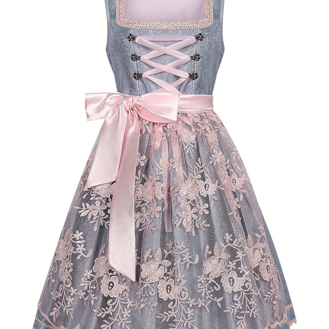 VintaBloom Corset Dress – Elegant Lilac Floral Jacquard Bavarian Dress