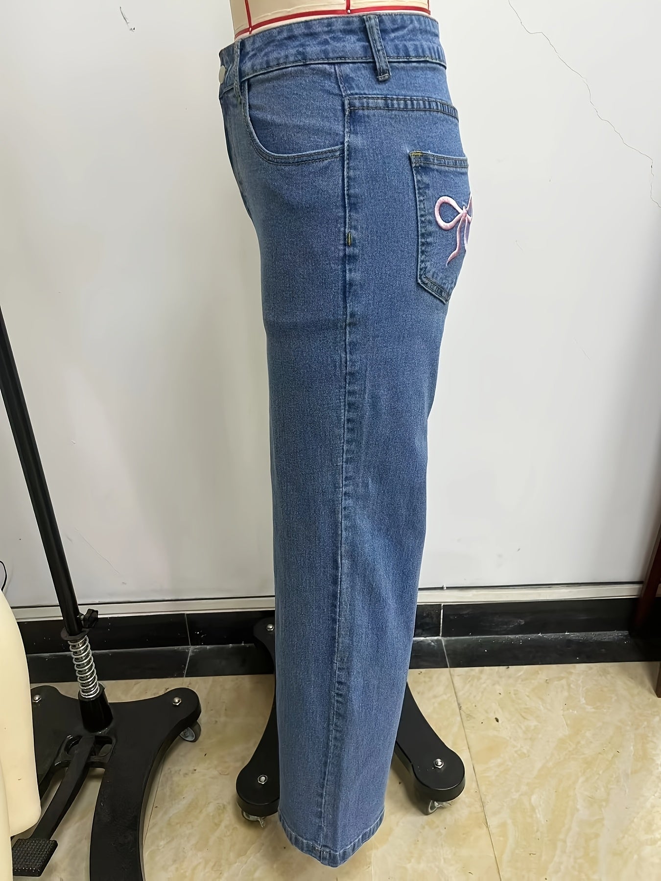 Butterfly Embroidered Denim Flares – High-Rise Wide-Leg Jeans with Y2K Style