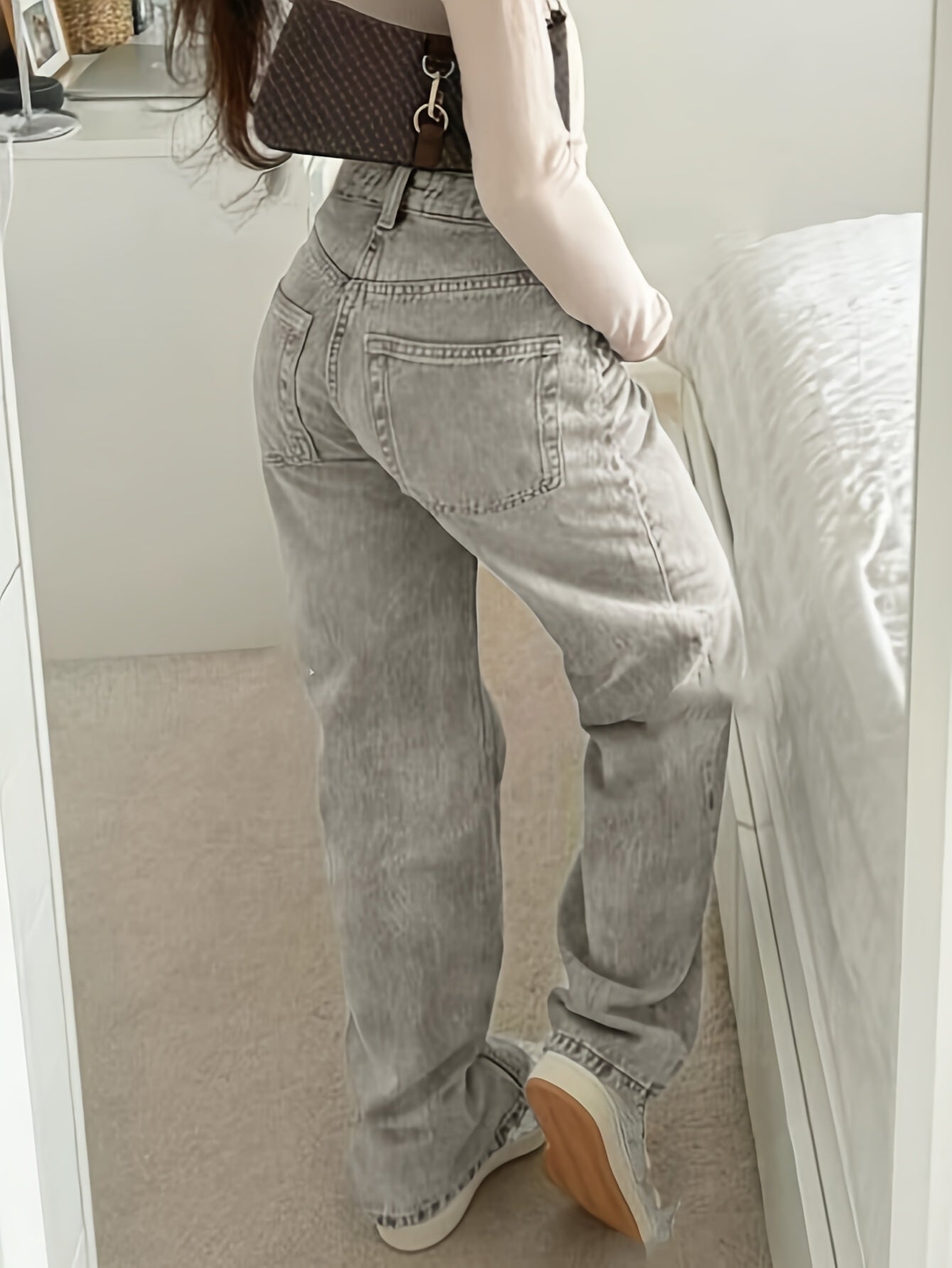 Space Gray High-Waisted Denim β Vintage Boot Cut Jeans for Casual Style