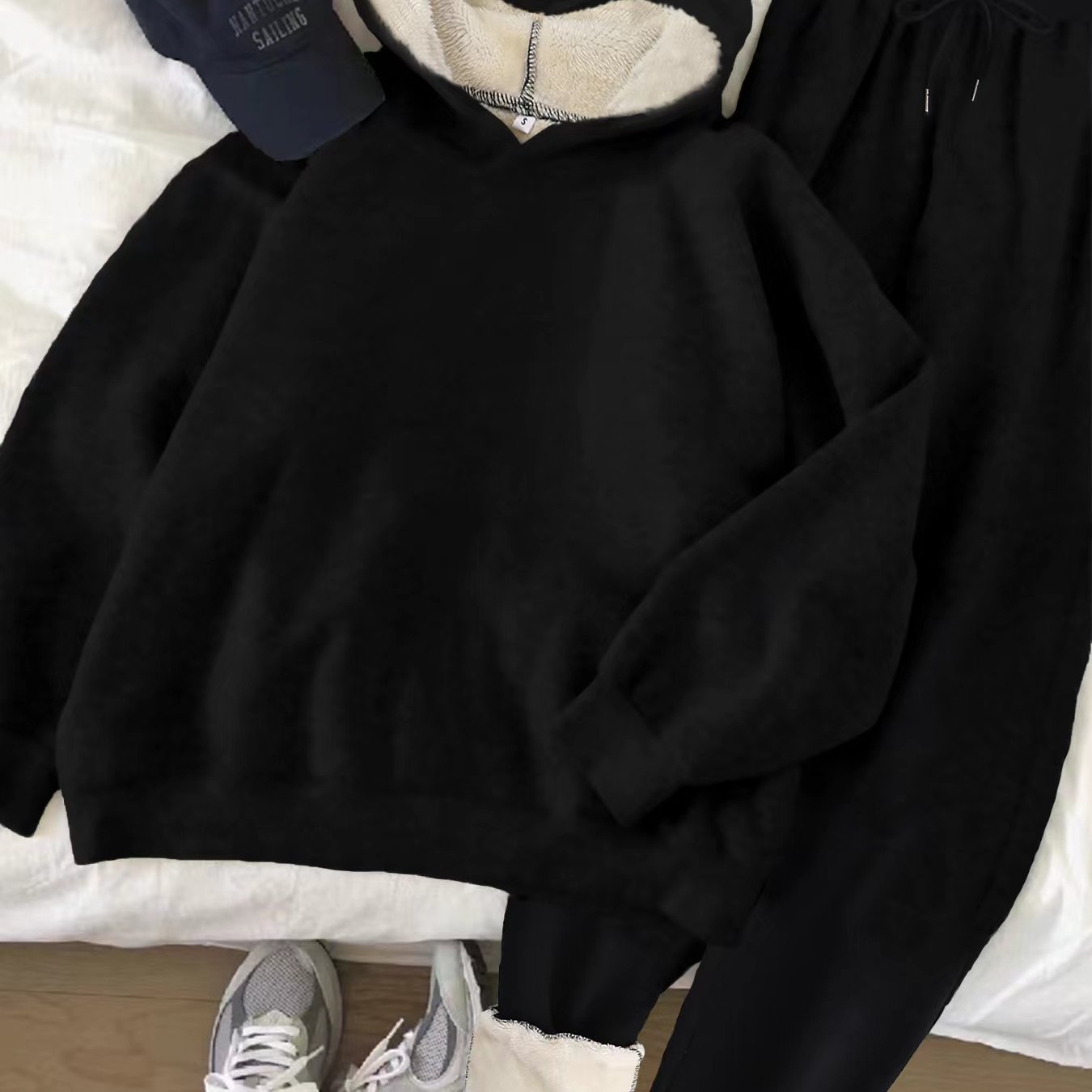 Women's Plush Fleece Hoodie and Jogger Set | Hooded | Knit Polyester | Autumn Winter Warm Loungewear