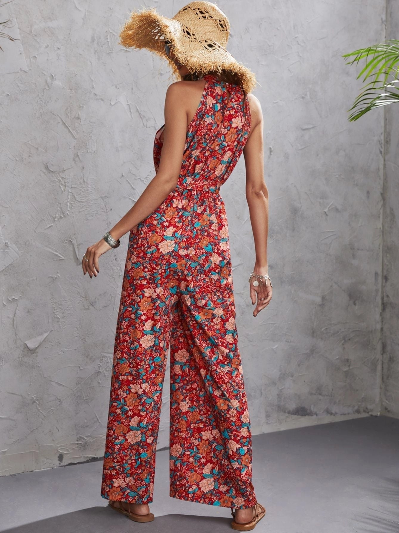 Avencea Floral Halter Neck Jumpsuit™ — Light, Breezy Summer Elegance