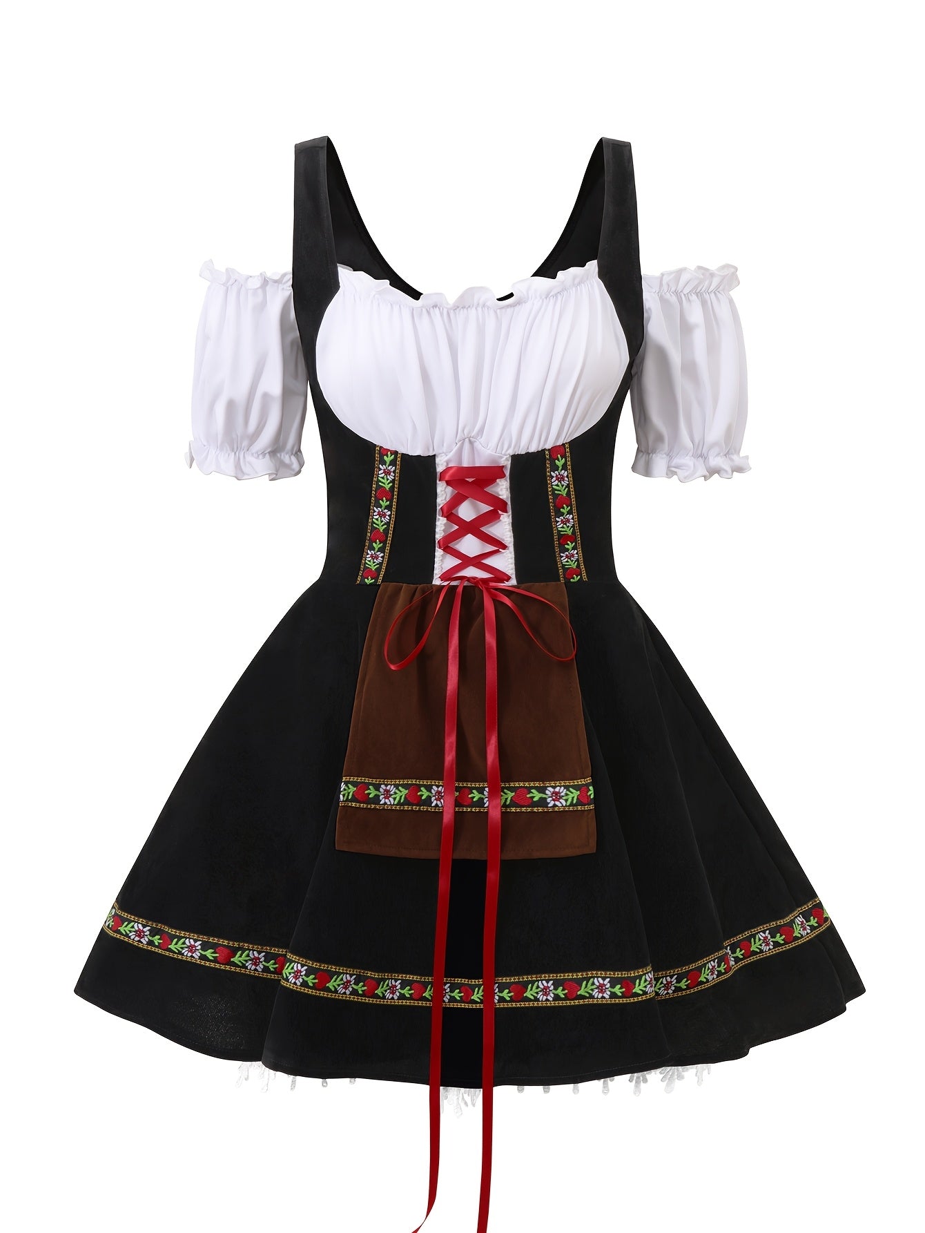AlpineDirndl Dress – Flirty Alpine-Inspired Dress with Floral Trims and Lace-Up Bodice