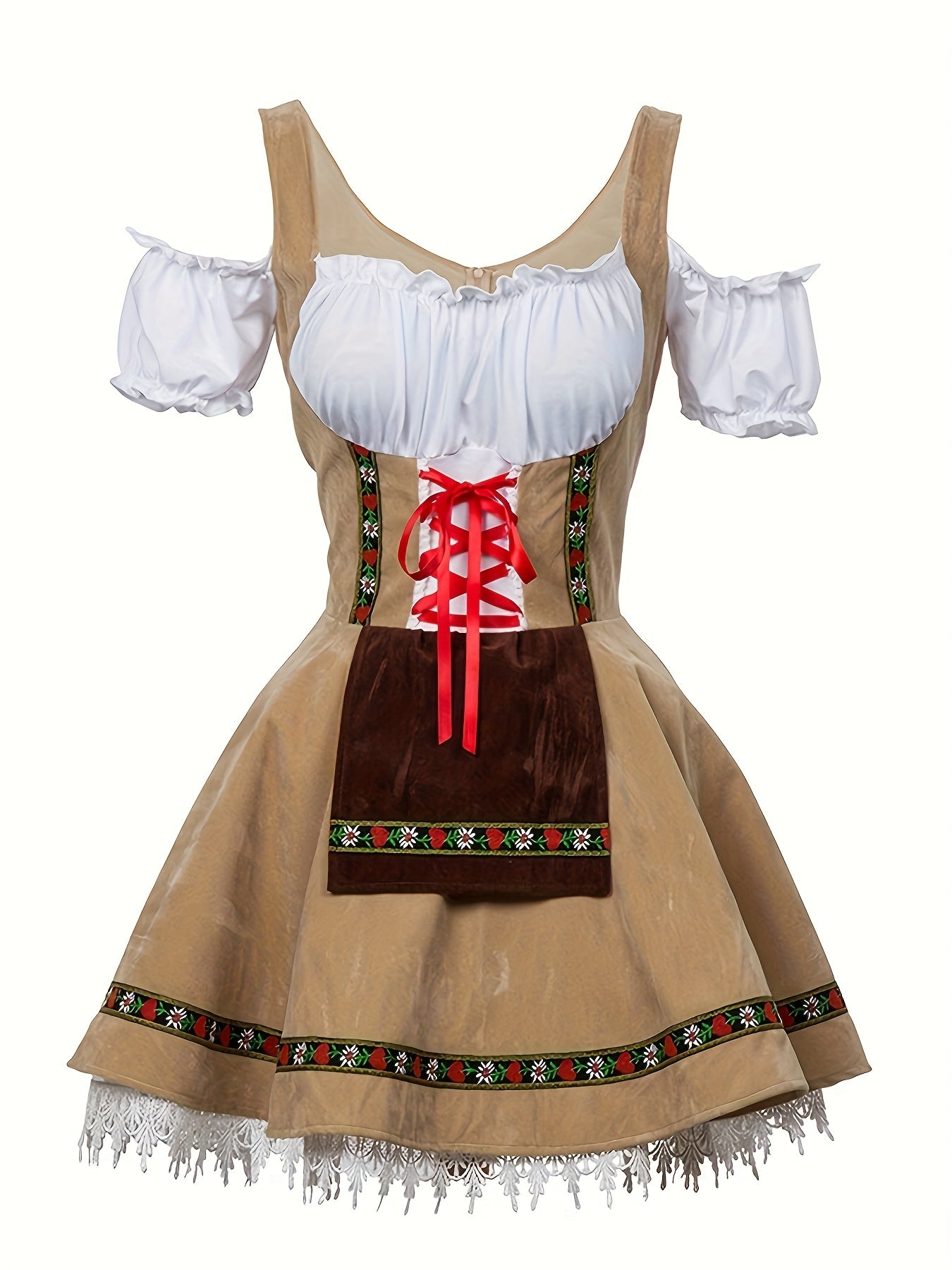 AlpineDirndl Dress – Flirty Alpine-Inspired Dress with Floral Trims and Lace-Up Bodice