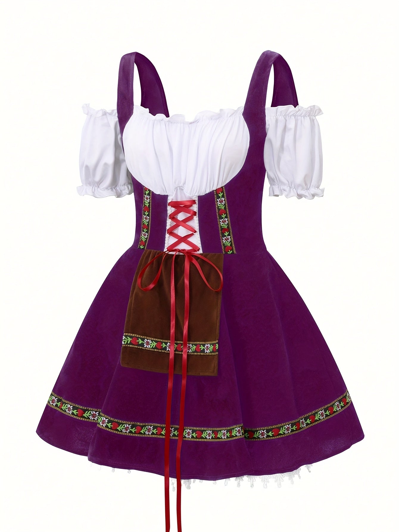 AlpineDirndl Dress – Flirty Alpine-Inspired Dress with Floral Trims and Lace-Up Bodice