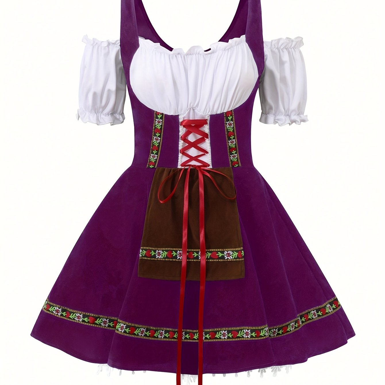AlpineDirndl Dress – Flirty Alpine-Inspired Dress with Floral Trims and Lace-Up Bodice