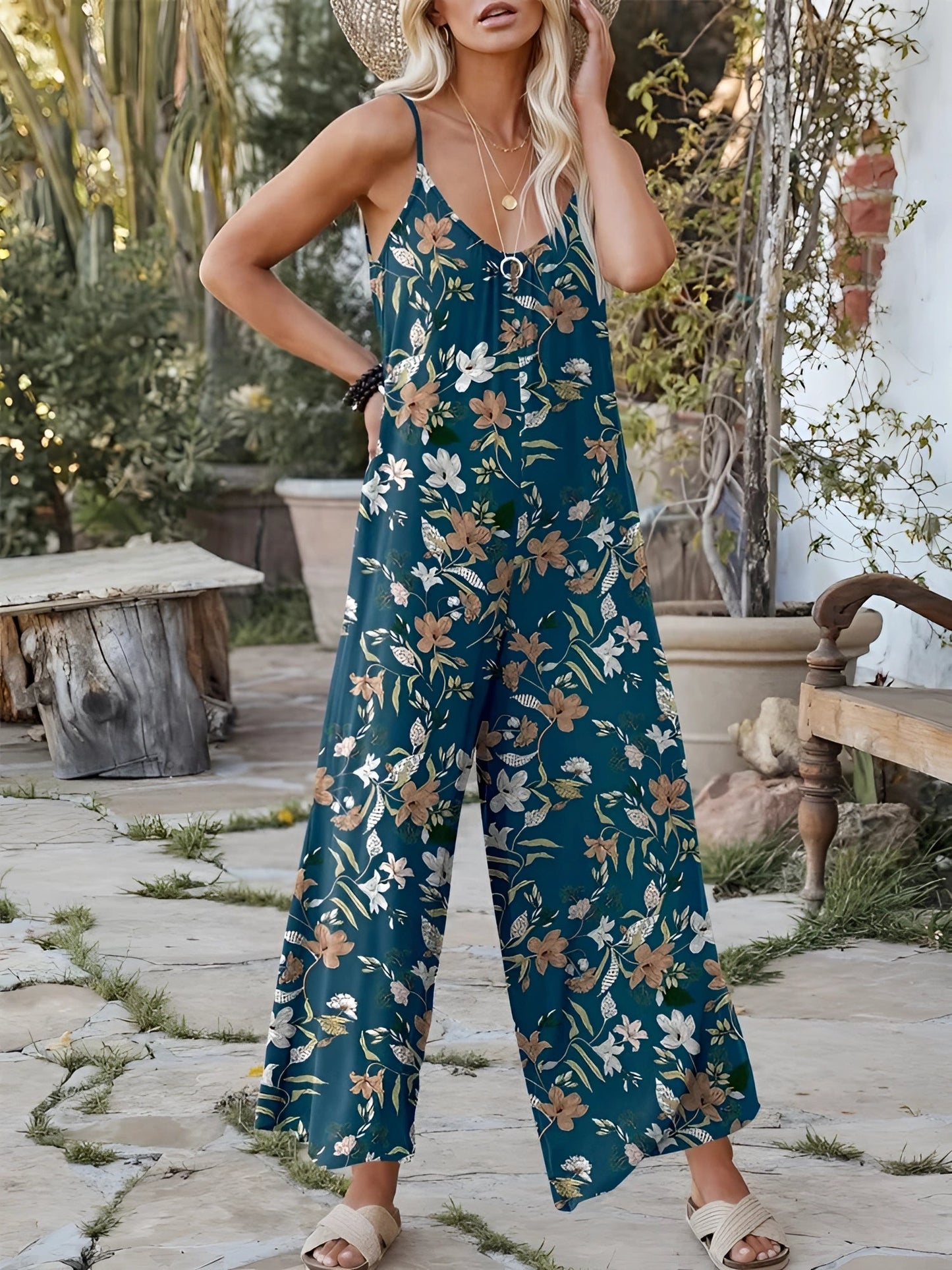 ArvelleCo™ Tropical Palm Leaf Jumpsuit — Breezy Comfort, Flattering Fit