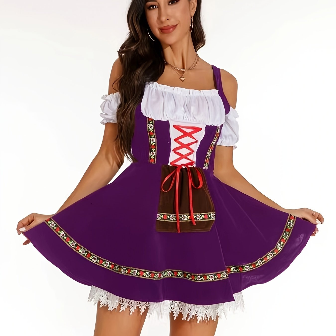 VividLuxeDirndl – Off-Shoulder Fit-and-Flare Bavarian Dress for Oktoberfest