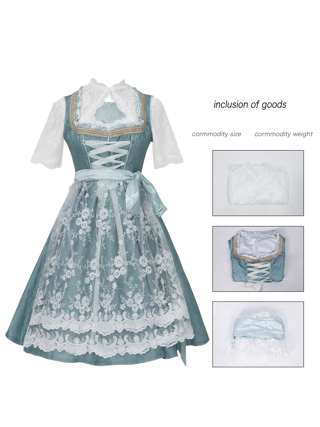 AquaVine Dirndl Dress – Vintage Floral Embroidered Knee-Length Dress for Oktoberfest