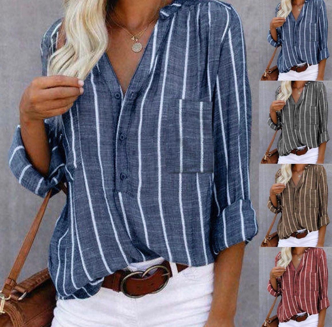 Strida™ Striped Casual Blouse — Relaxed Fit, Timeless Style
