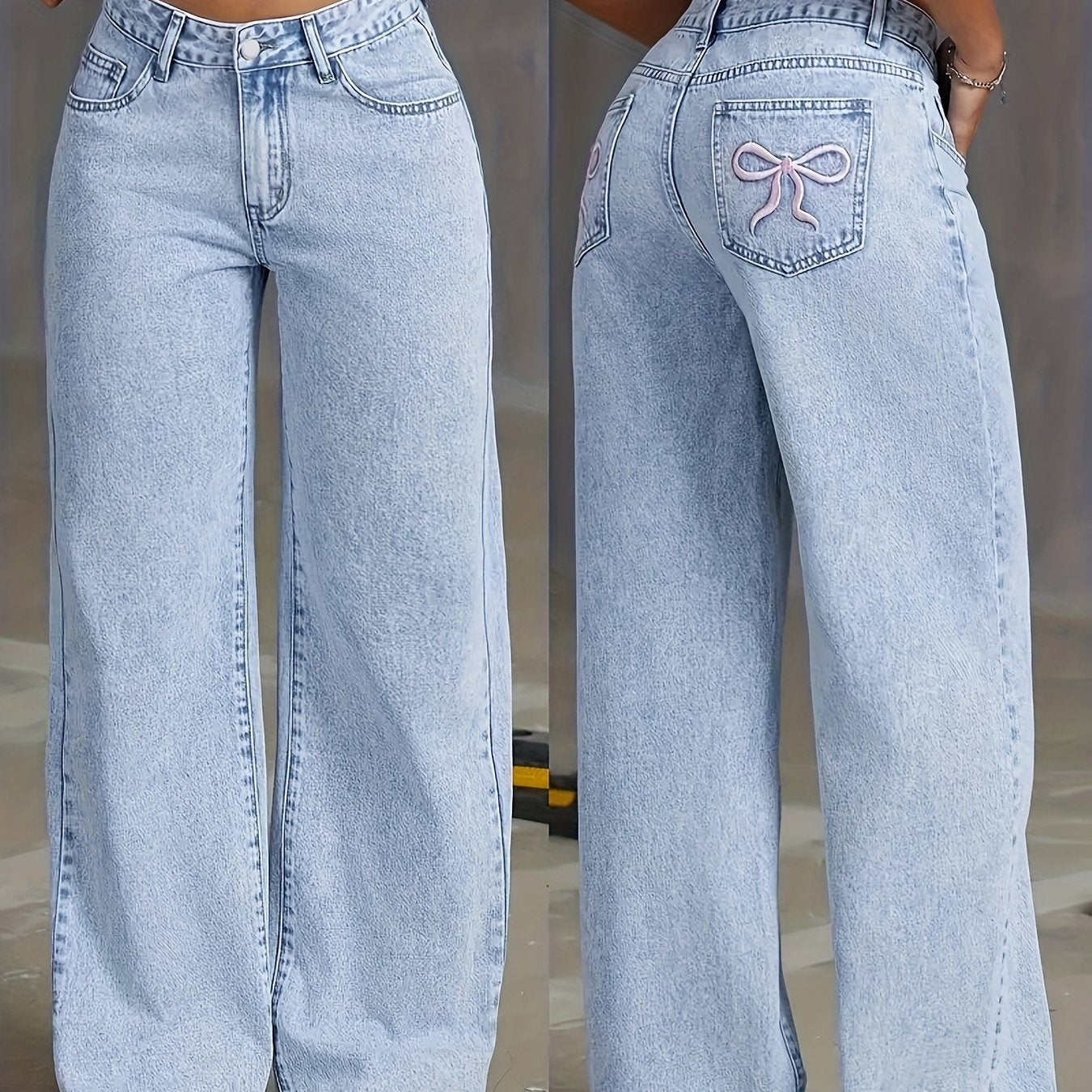 Butterfly Embroidered Denim Flares – High-Rise Wide-Leg Jeans with Y2K Style