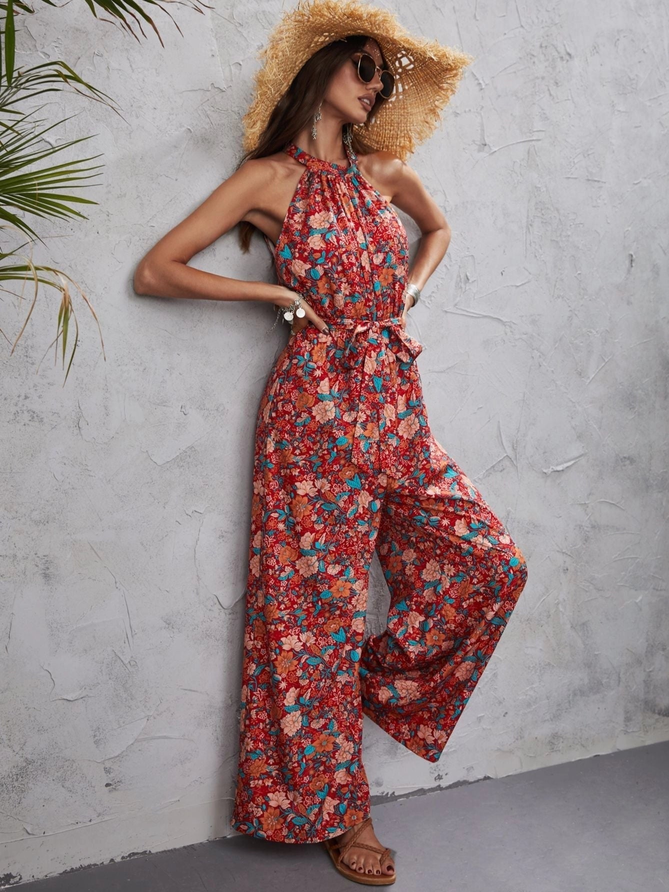 Avencea Floral Halter Neck Jumpsuit™ — Light, Breezy Summer Elegance