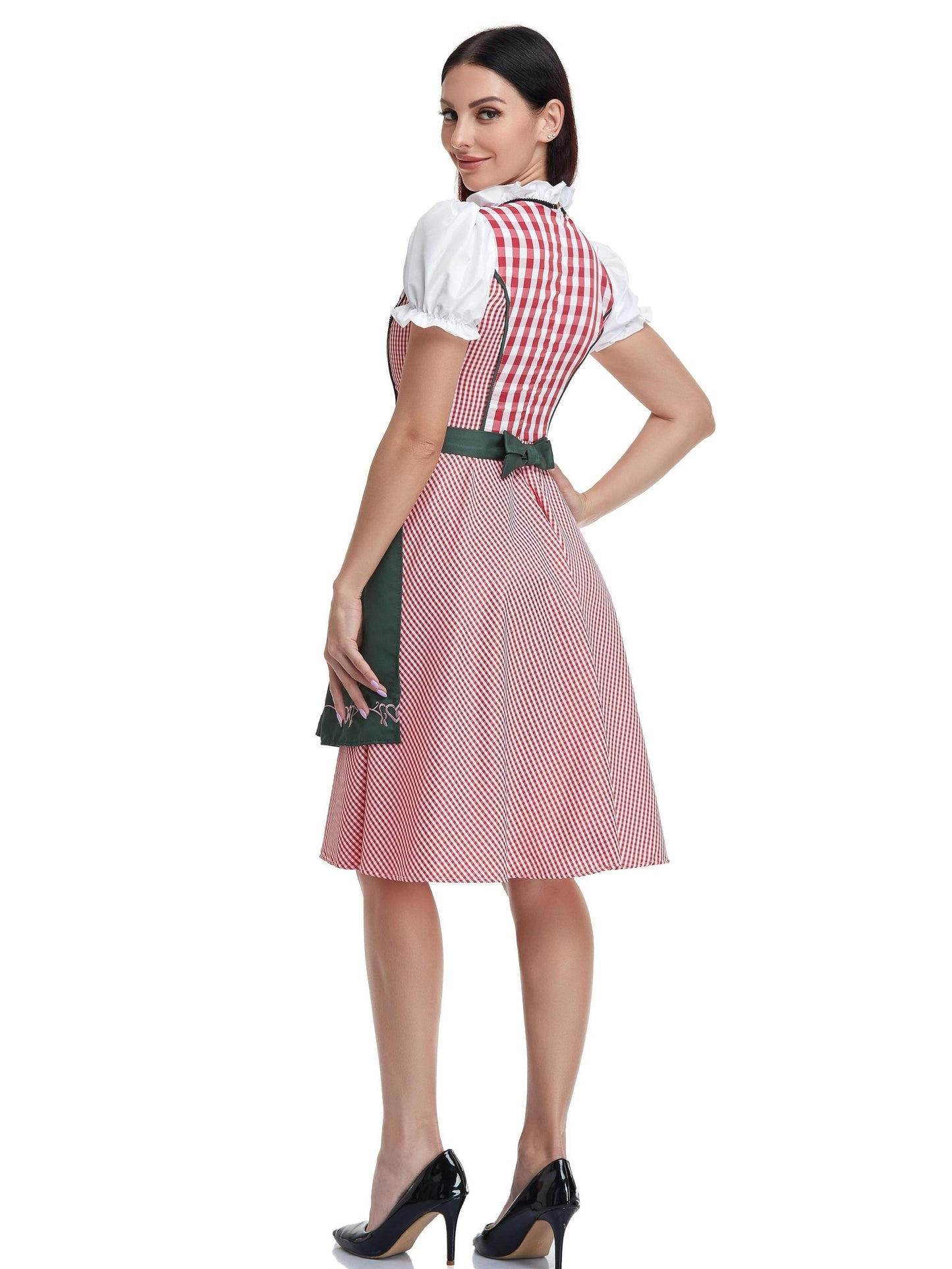 Women'S Plaid Checkered Dress with Lace-Up Back - Traditional Bavarian Costume for Oktoberfest, Festive Halloween Dress, Deep V-Neck, Umbrella Skirt, Perfect for Cosplay and Party Wear, Halloween Dress | Checkered Pattern | Laceup Detail, Halloween Costum