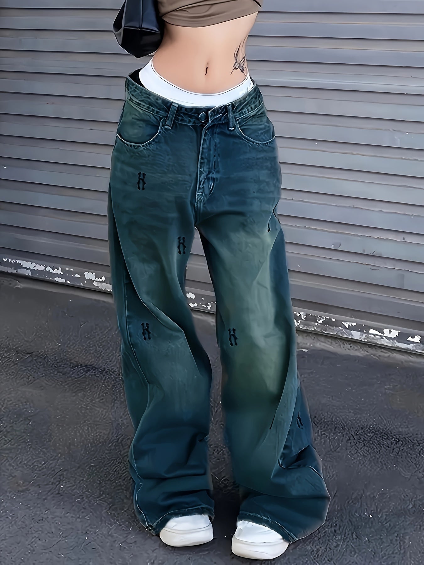 Baggy Gothic Embroidered Denim Pants – Loose-Fit Y2K Streetwear Style