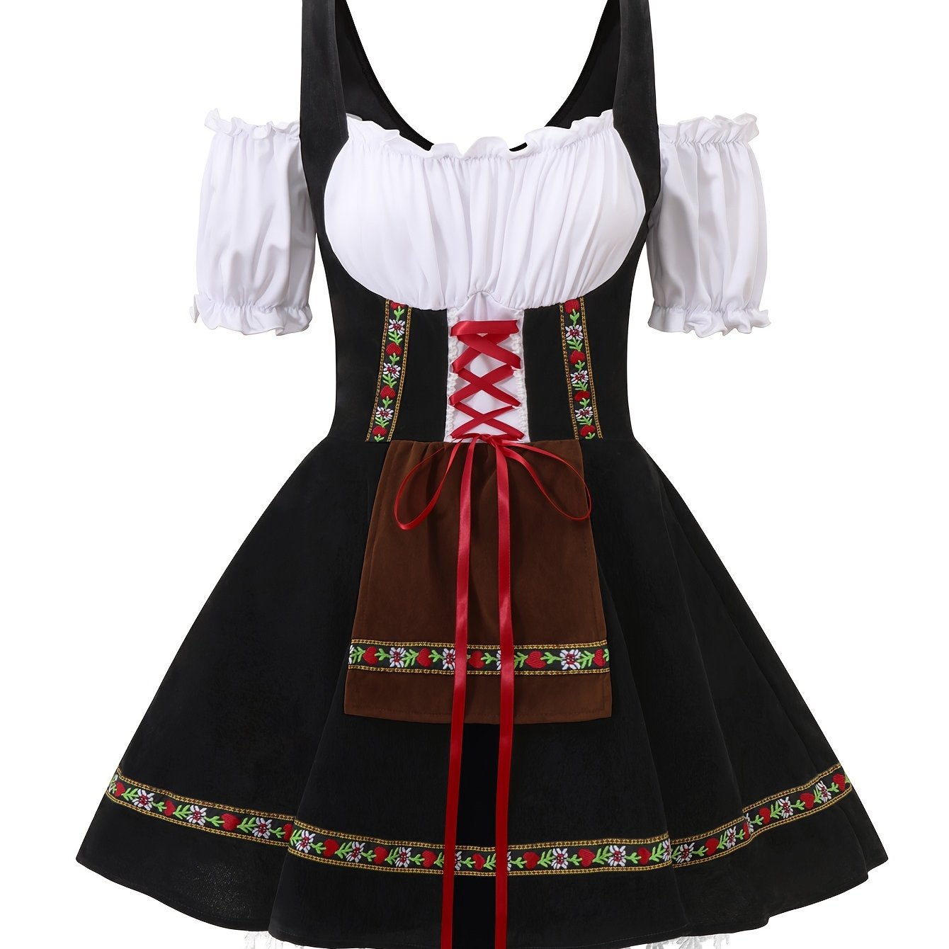 AlpineDirndl Dress – Flirty Alpine-Inspired Dress with Floral Trims and Lace-Up Bodice