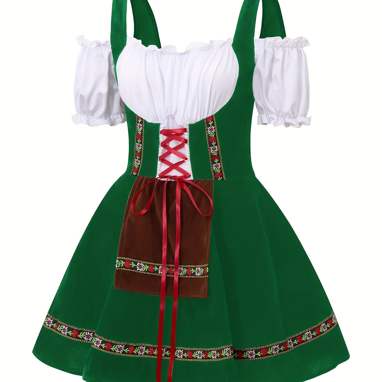 AlpineDirndl Dress – Flirty Alpine-Inspired Dress with Floral Trims and Lace-Up Bodice