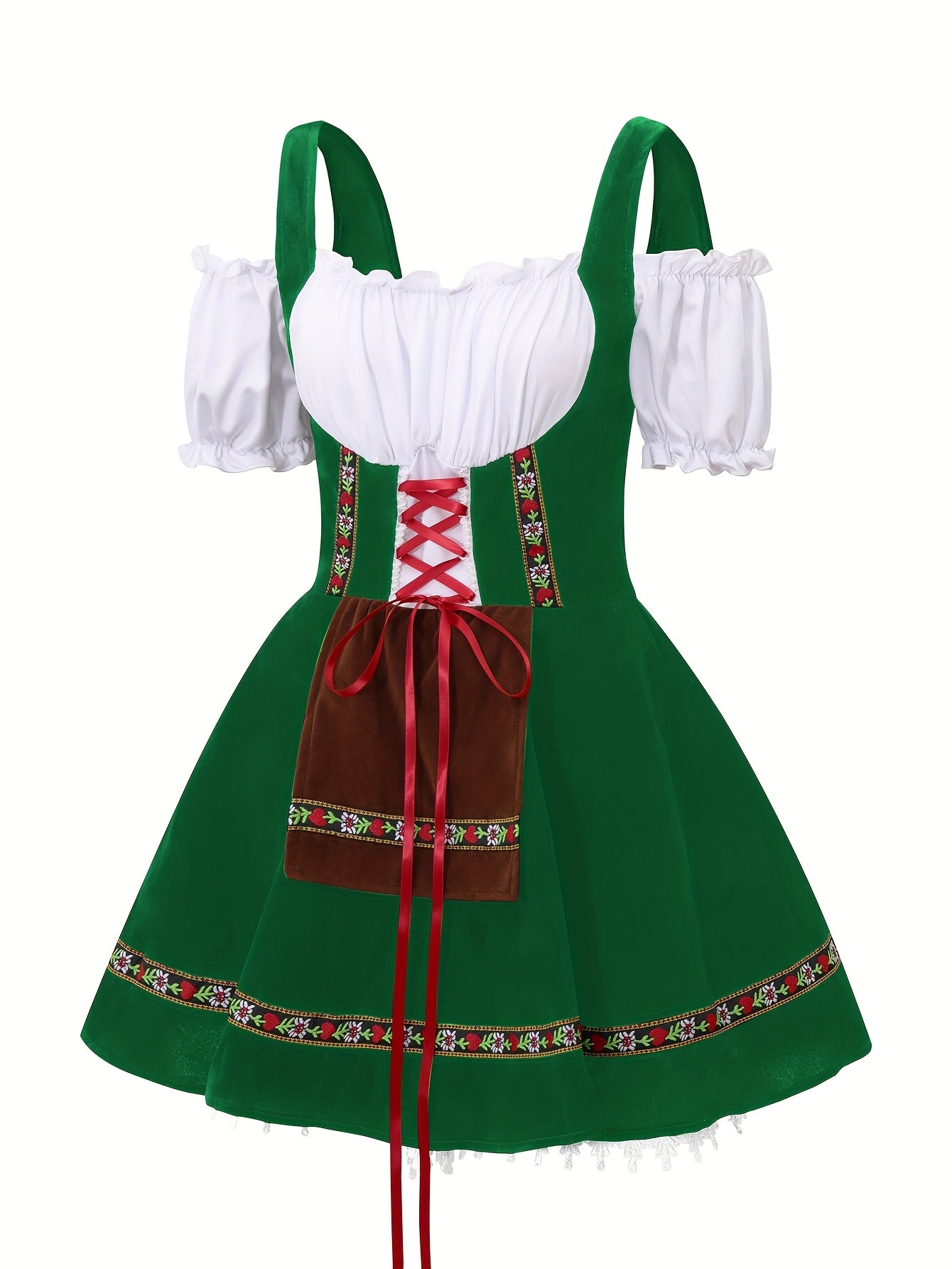 AlpineDirndl Dress – Flirty Alpine-Inspired Dress with Floral Trims and Lace-Up Bodice