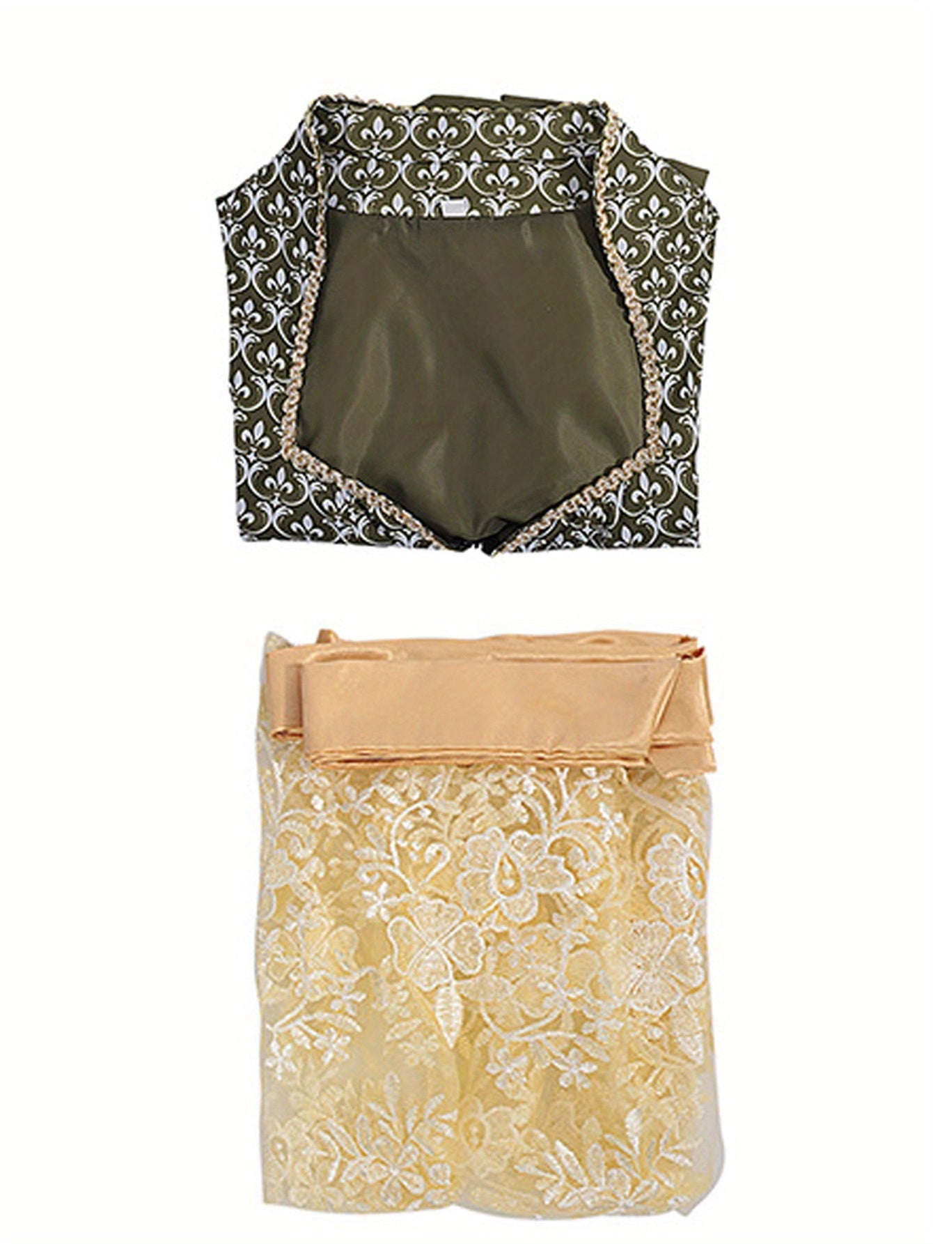 Vintage Olive Green Dirndl Dress – Alpine Style with Gold Lace & Floral Embroidery