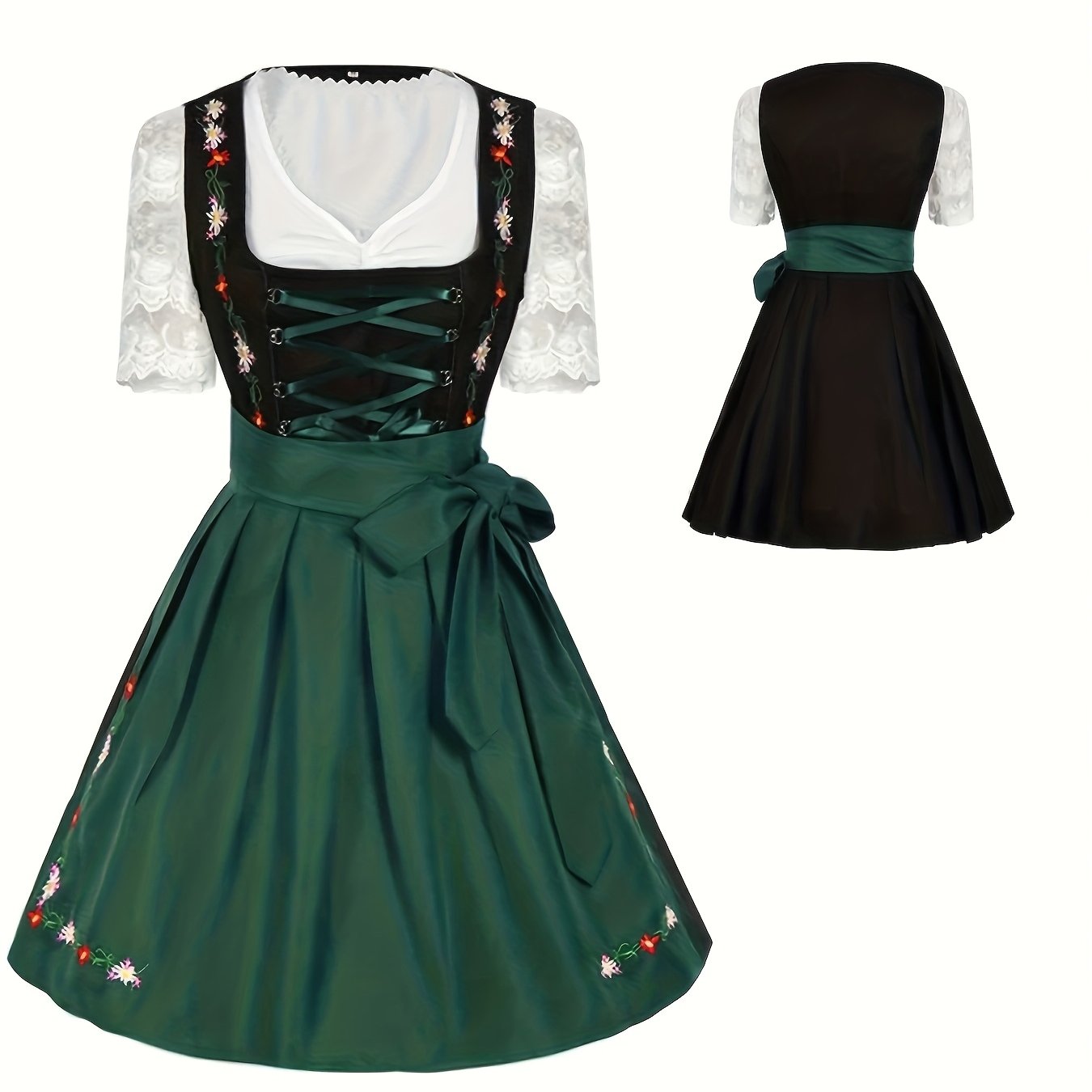 VestaCharm – Knee-High Dirndl with Floral Embroidery and Lace Blouse