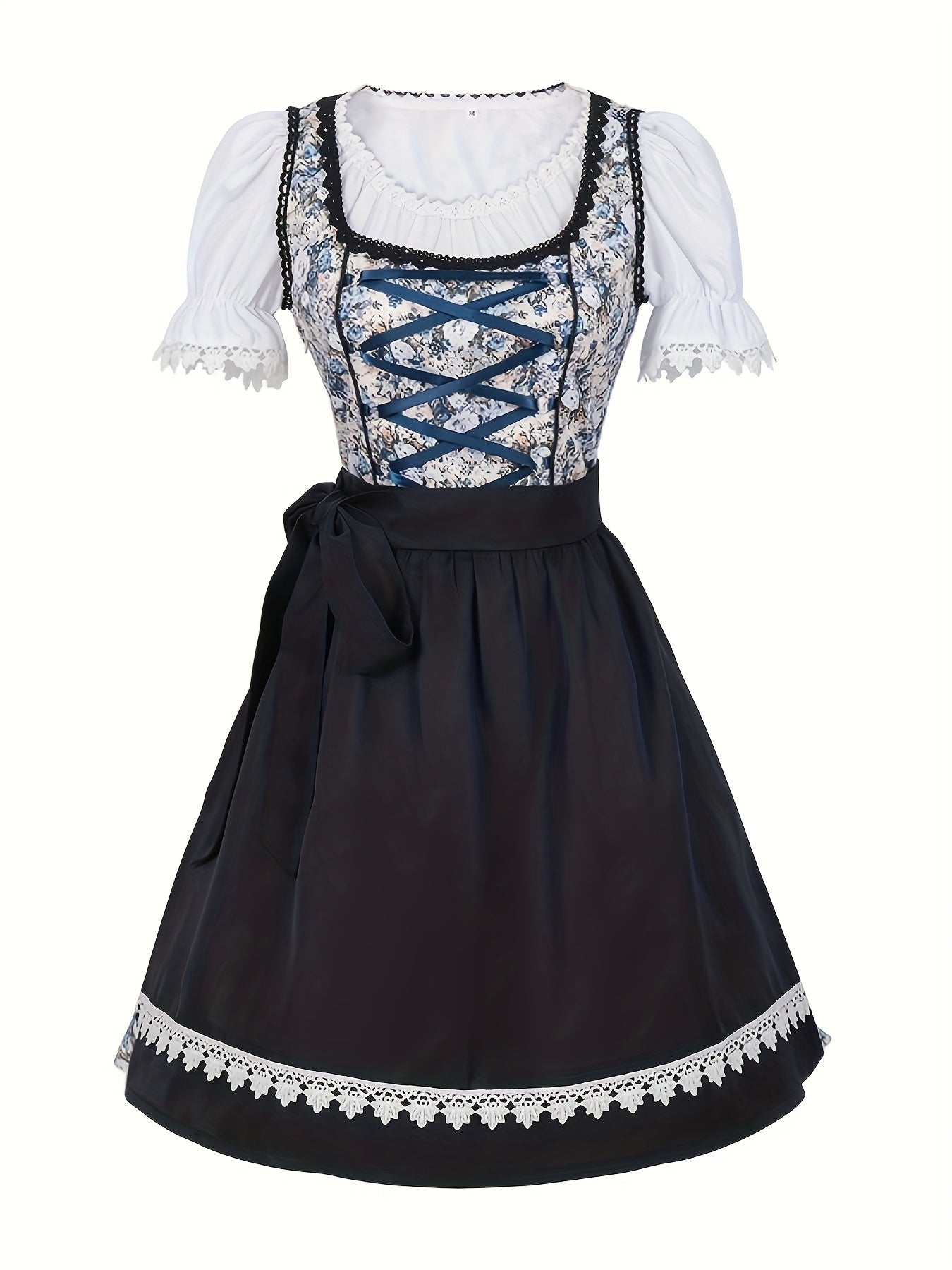 AlpineVibe – Authentic Bavarian Floral Dirndl Dress with Lace-Up Detail