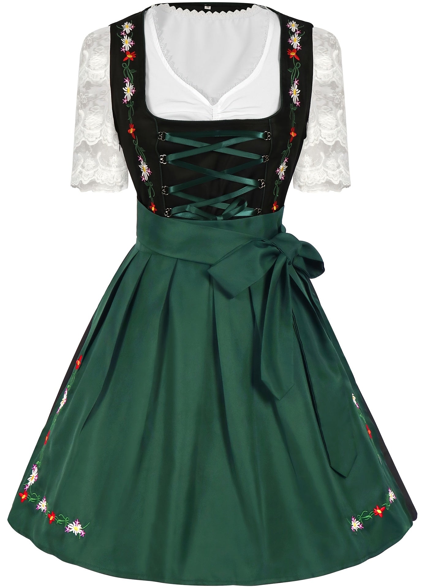 VestaCharm – Knee-High Dirndl with Floral Embroidery and Lace Blouse