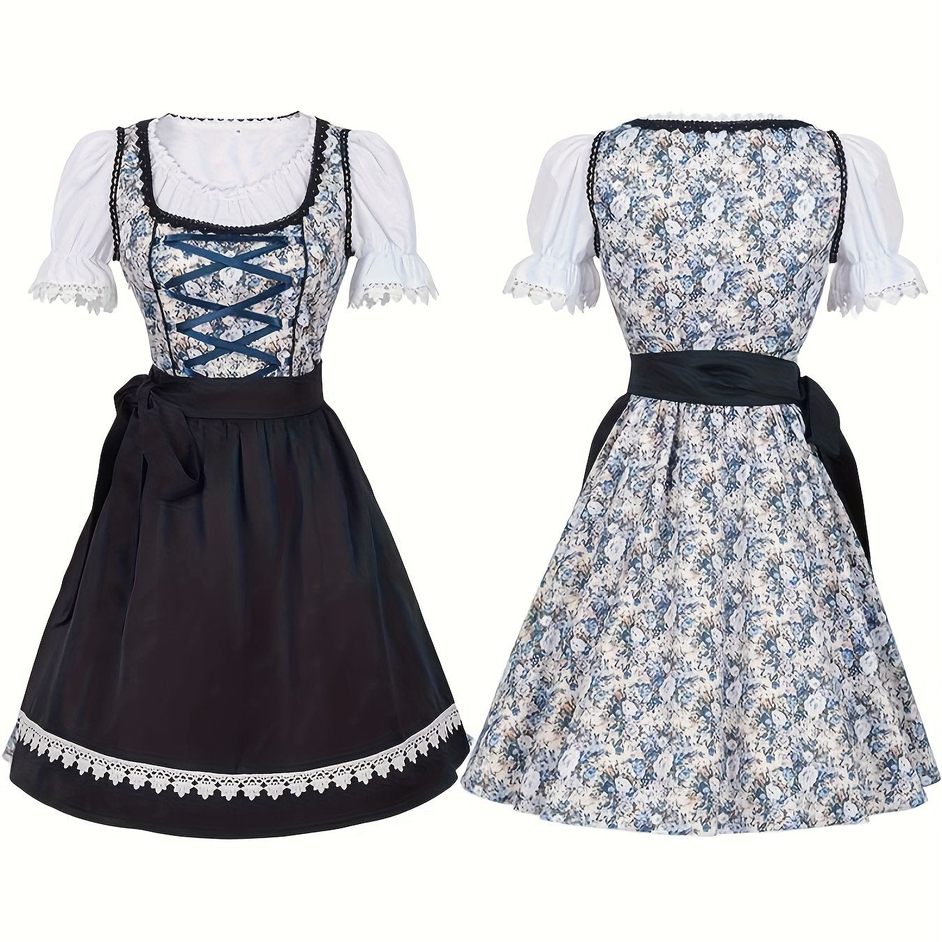 AlpineVibe – Authentic Bavarian Floral Dirndl Dress with Lace-Up Detail