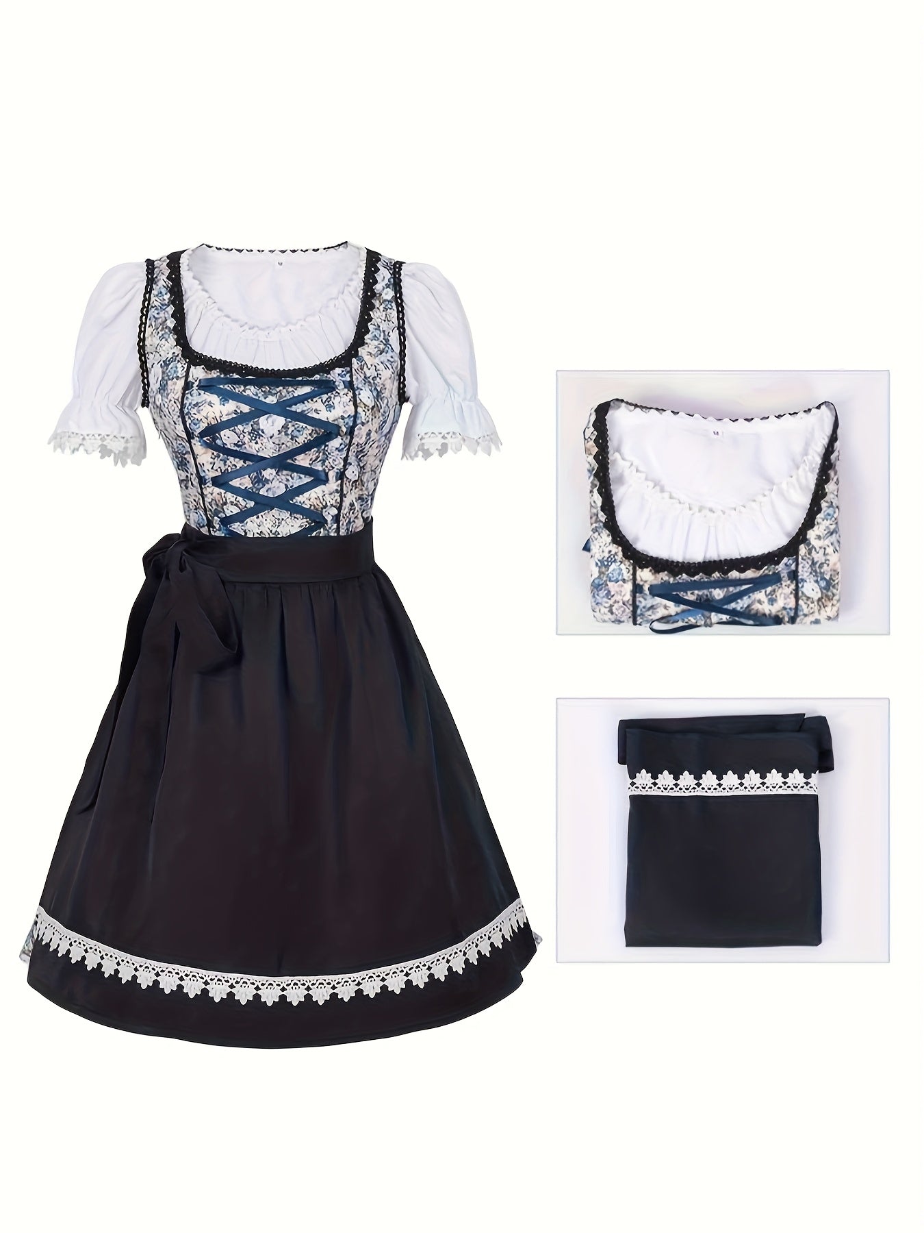 AlpineVibe – Authentic Bavarian Floral Dirndl Dress with Lace-Up Detail