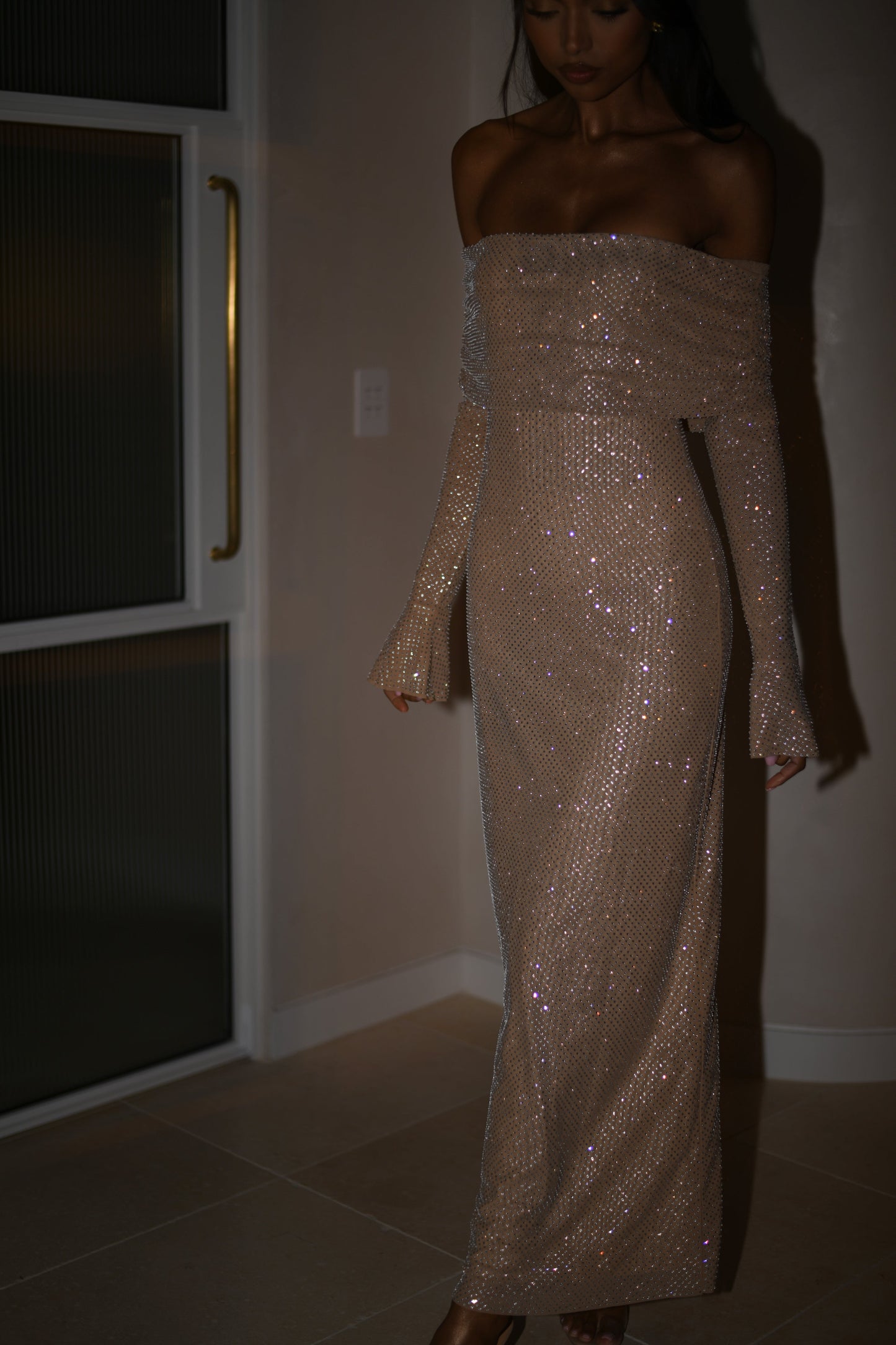 CelestaLuxe™ — Radiant Off-Shoulder Elegance