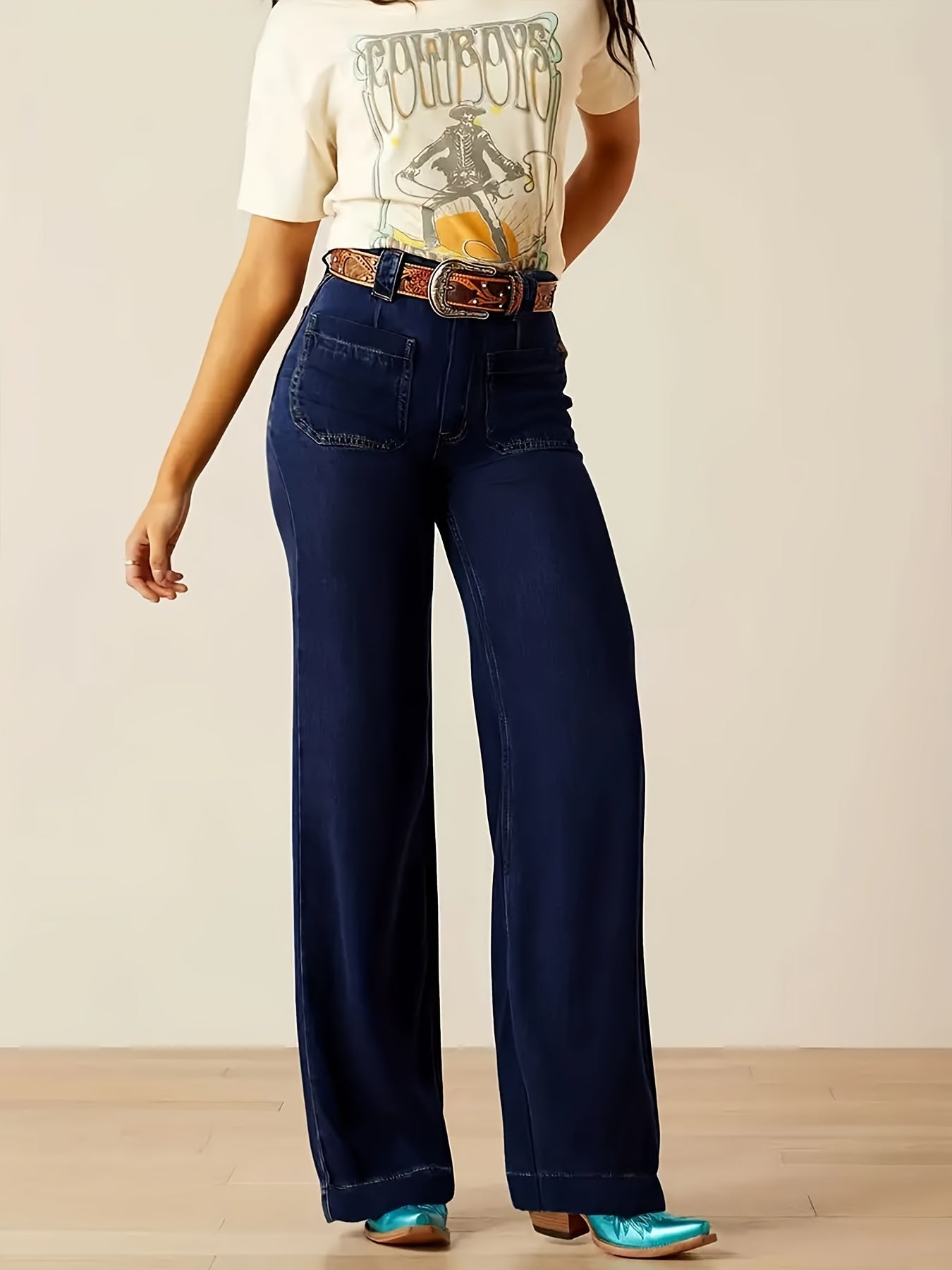 Wide-Leg High-Rise Denim – Stylish Stretchy Bootcut Jeans for Comfort
