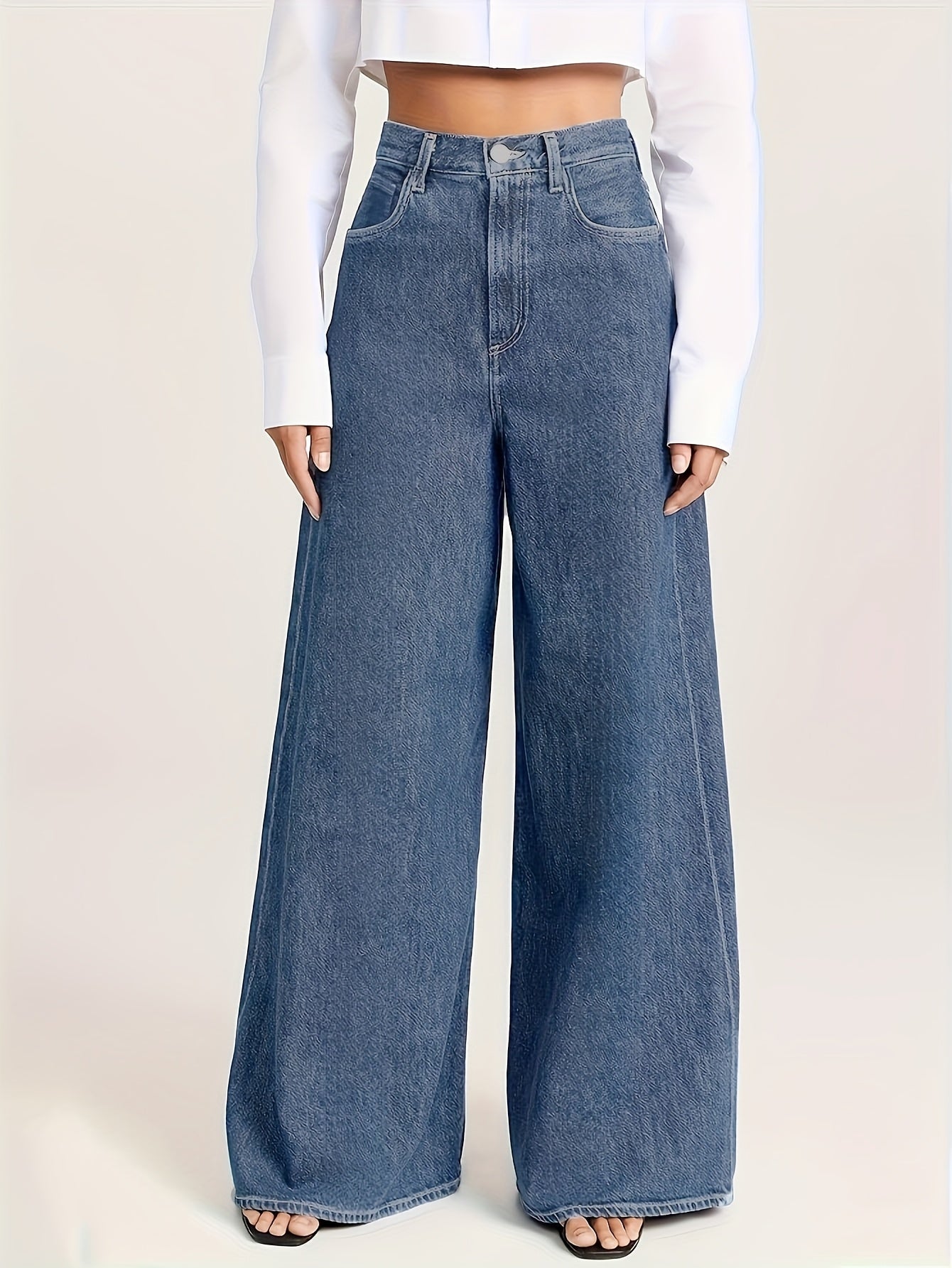 Chic High-Rise Wide Leg Jeans – Premium Soft Denim with Elegant Fit