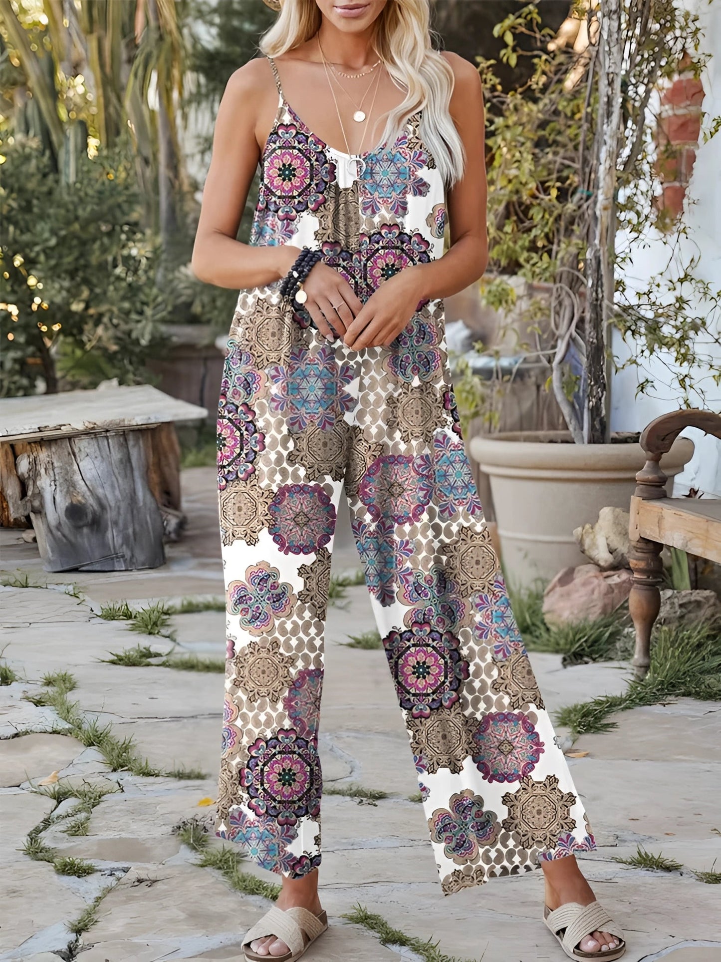 ArvelleCo™ Tropical Palm Leaf Jumpsuit — Breezy Comfort, Flattering Fit