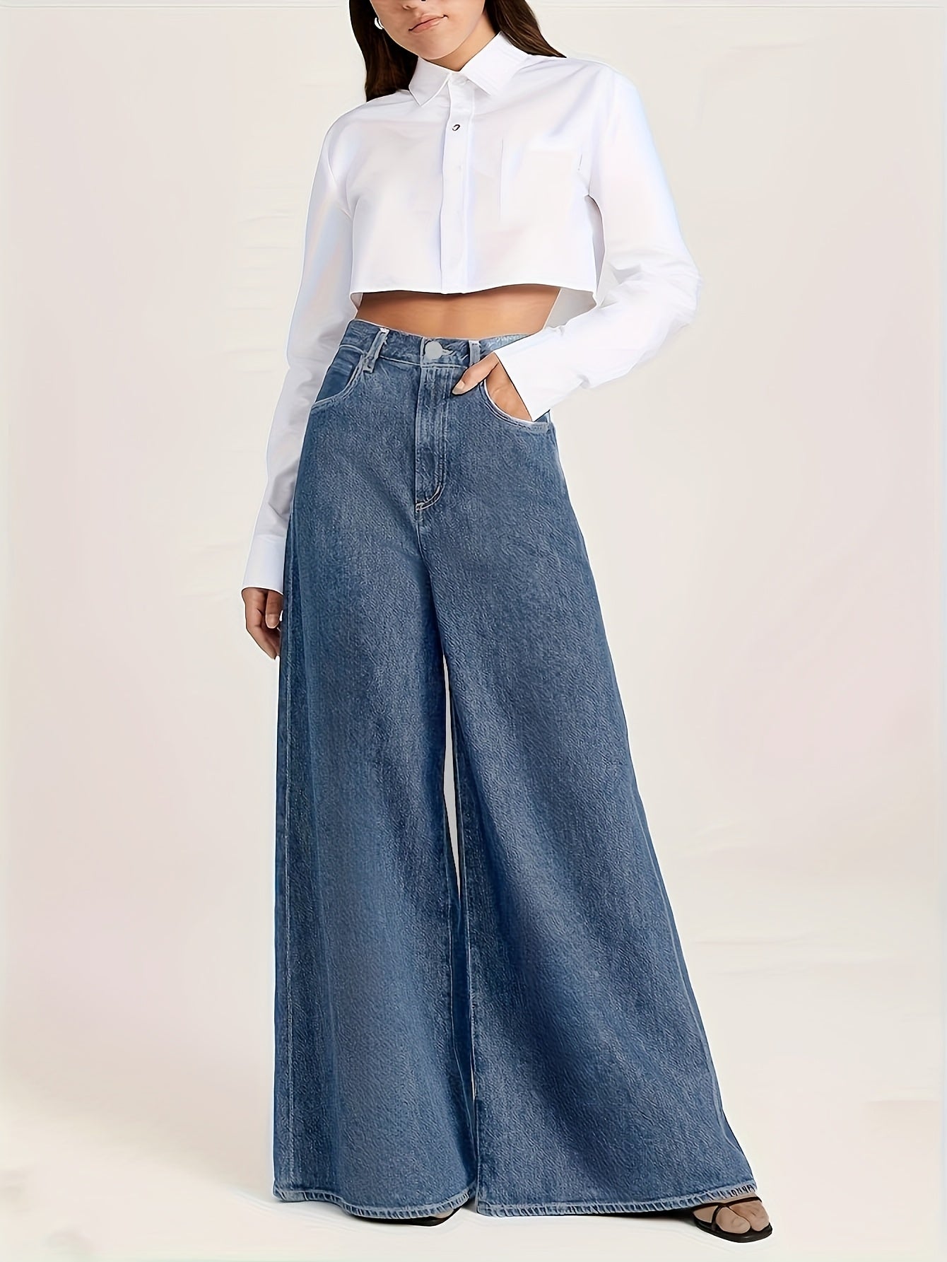 Chic High-Rise Wide Leg Jeans – Premium Soft Denim with Elegant Fit